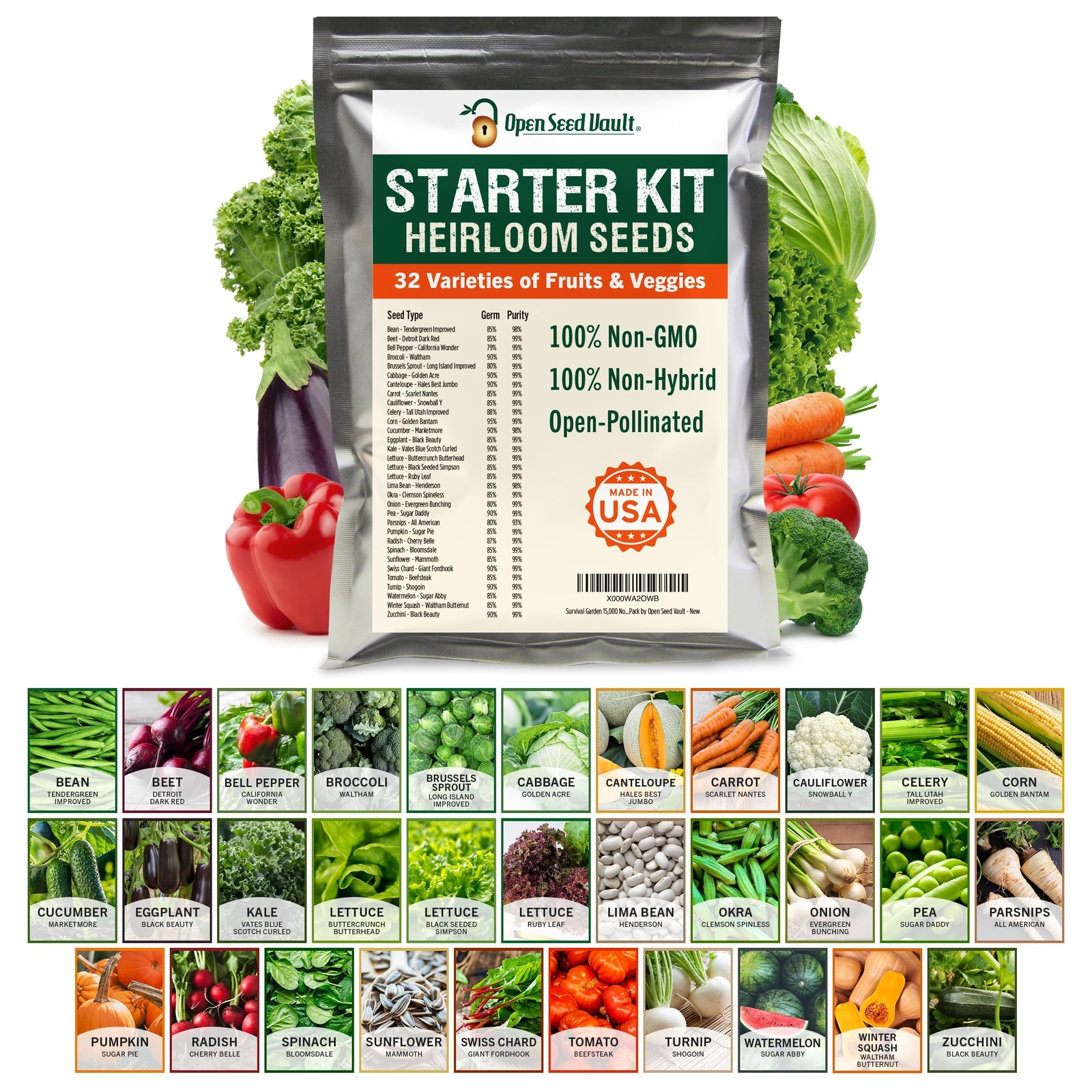 Open Seed Vault 15000 Non GMO Heirloom Vegetable Seeds for Planting Vegetable…