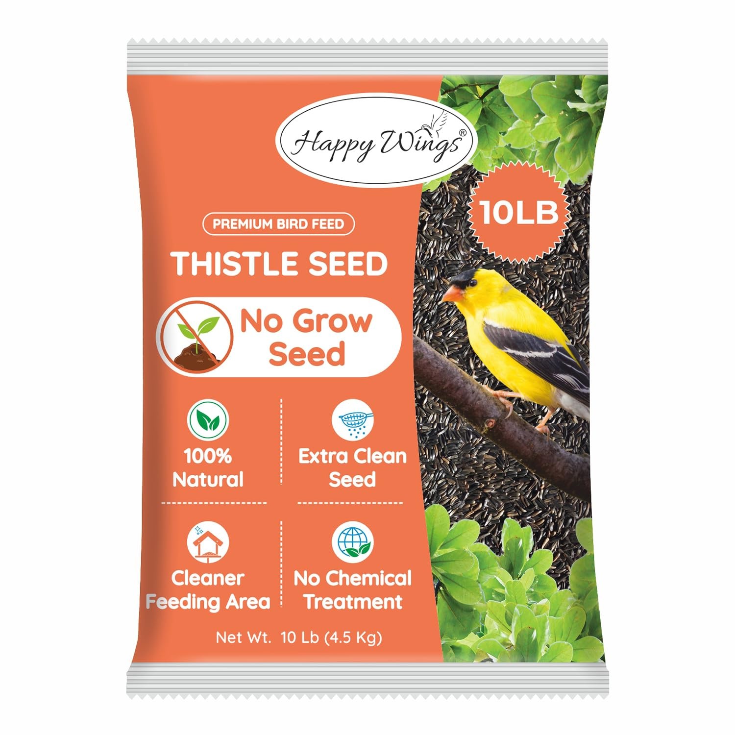 Happy Wings Nyjer/Thistle Seeds Wild Bird Food 10 Pounds I No Grow Seed I Bird