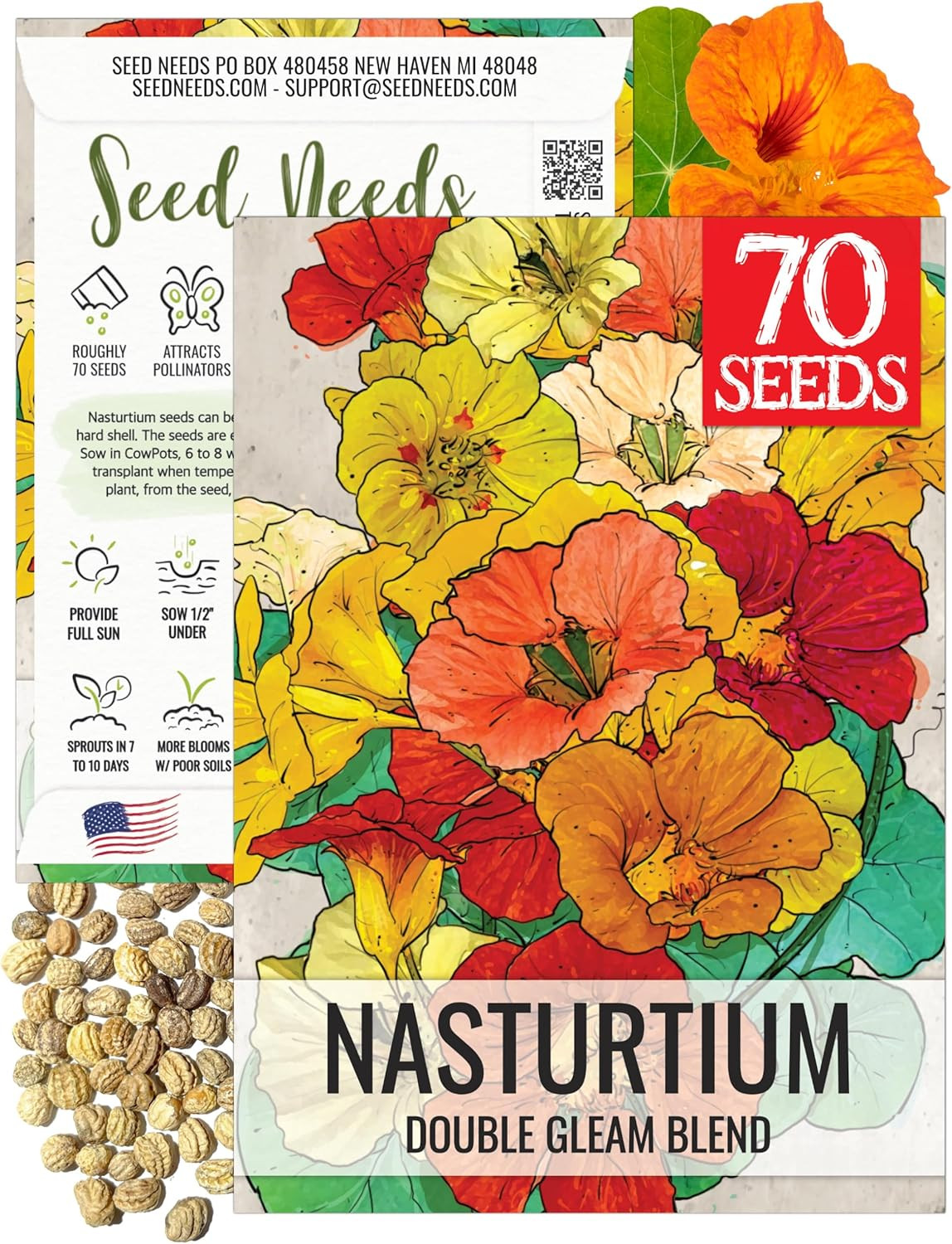 Nasturtium Seeds for Planting Jewel Blend – Heirloom Untreated & Open Pollinated