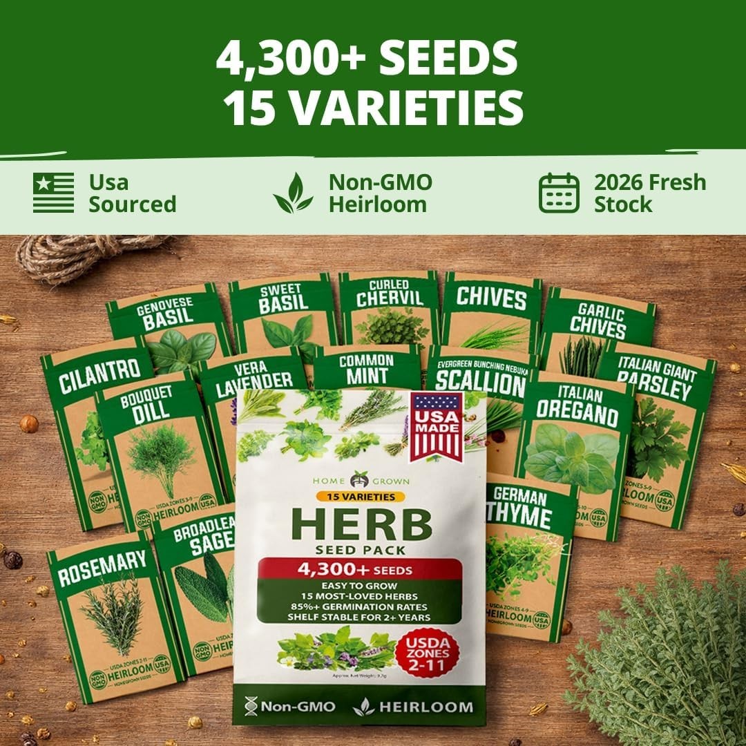 Grow Your Own Herbs: 15 Variety Non-GMO Seed Pack for All Skill Levels