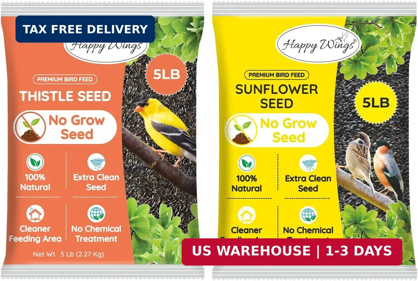 Happy Wings Nyjer Seed & Sunflower Seeds Wild Bird Food Combo – 5 Pound Pack I N