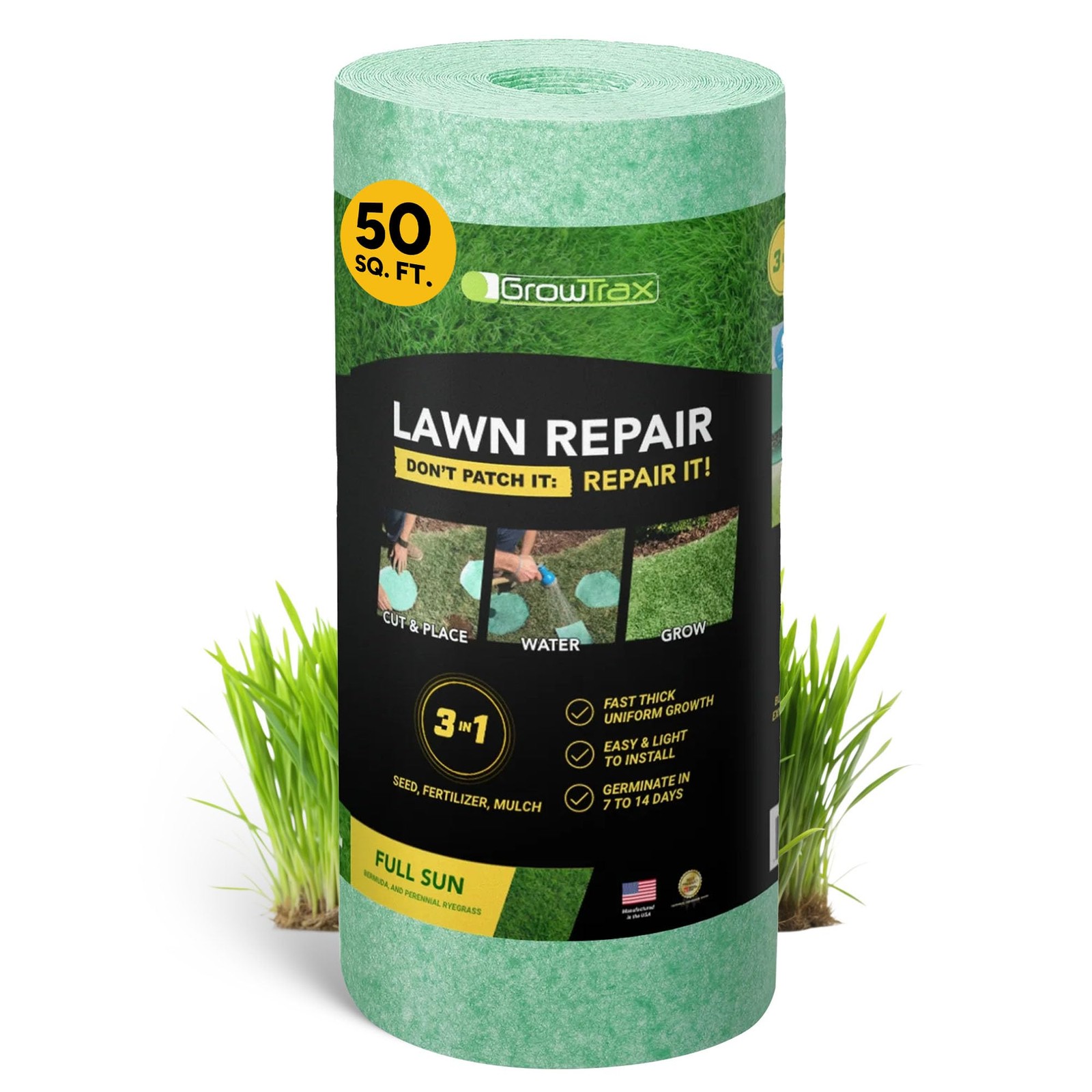Biodegradable Grass 50 SQFT Bermuda Rye Grass and Fertilizer for Lawns, Dog…