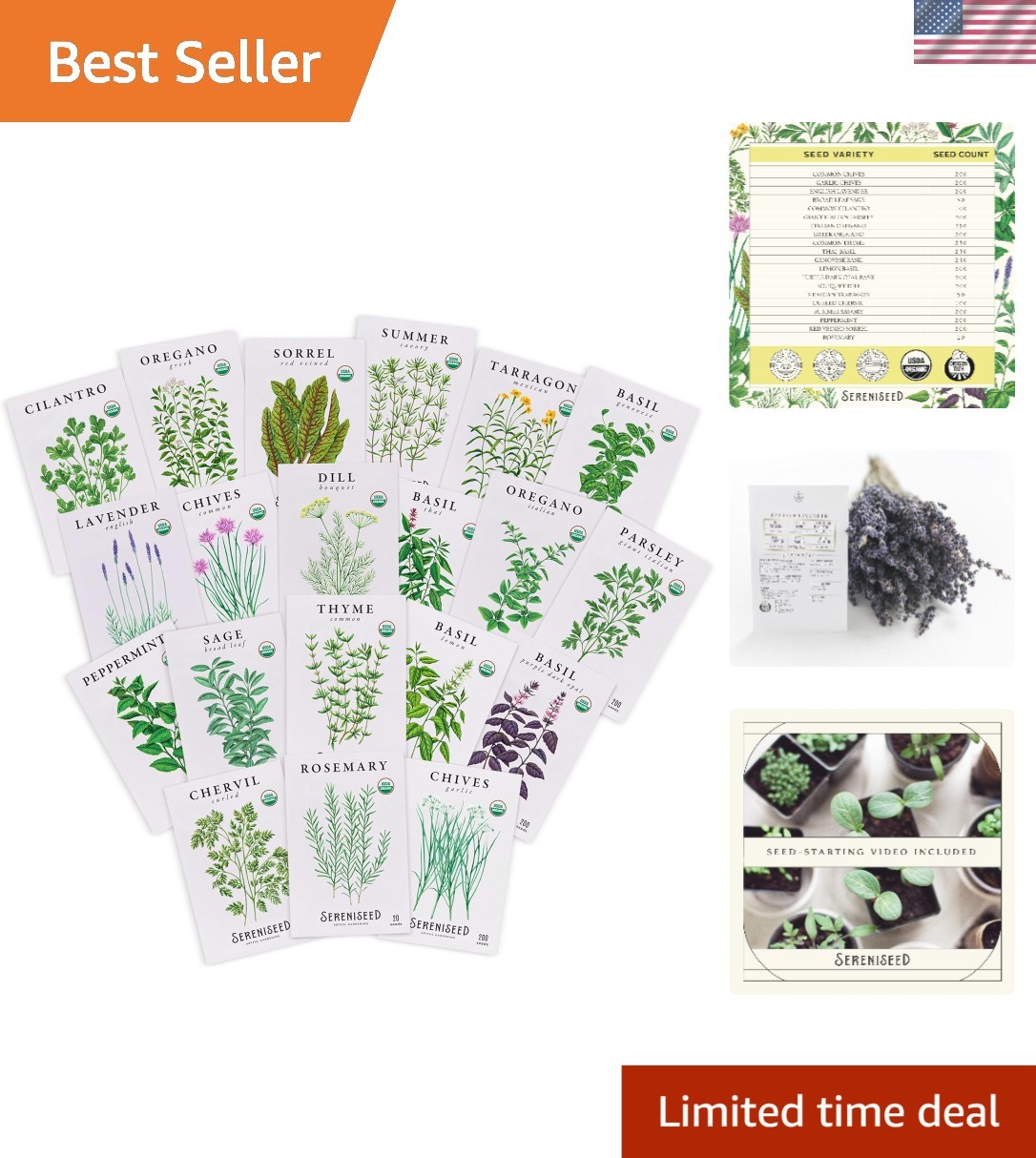 Certified Organic Herb Seeds 20-Pack ? Non GMO, Heirloom ? Seed Starting Video