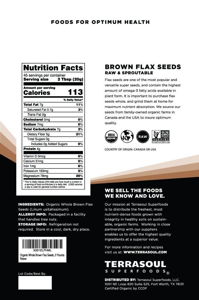 2 Pound Gluten-Free Organic Brown Flax Seeds – Nutrient-Dense, -Friendly