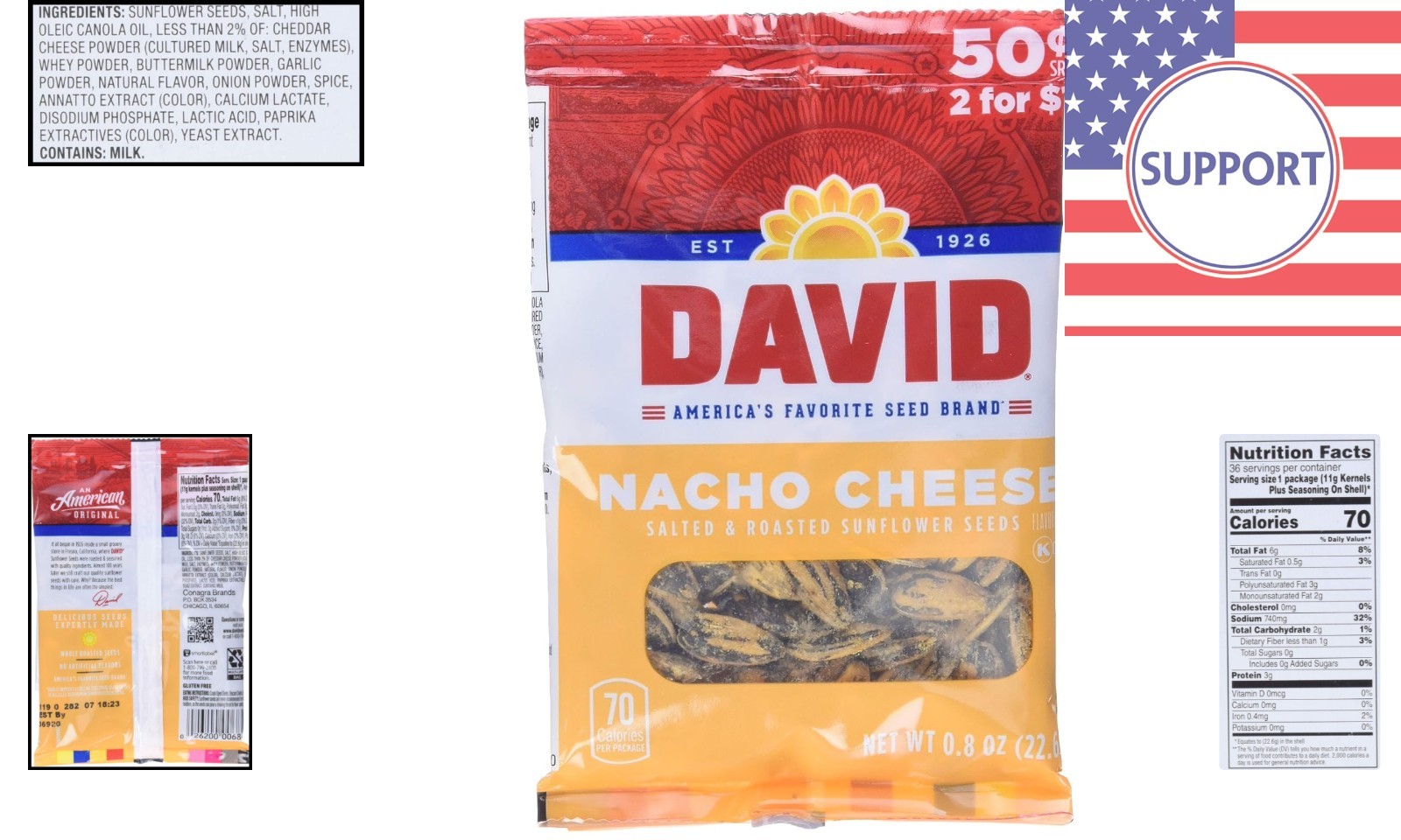 36 Pack of Roasted Nacho Cheese Sunflower Seeds, 0.8 Ounce Each – Healthy Snack