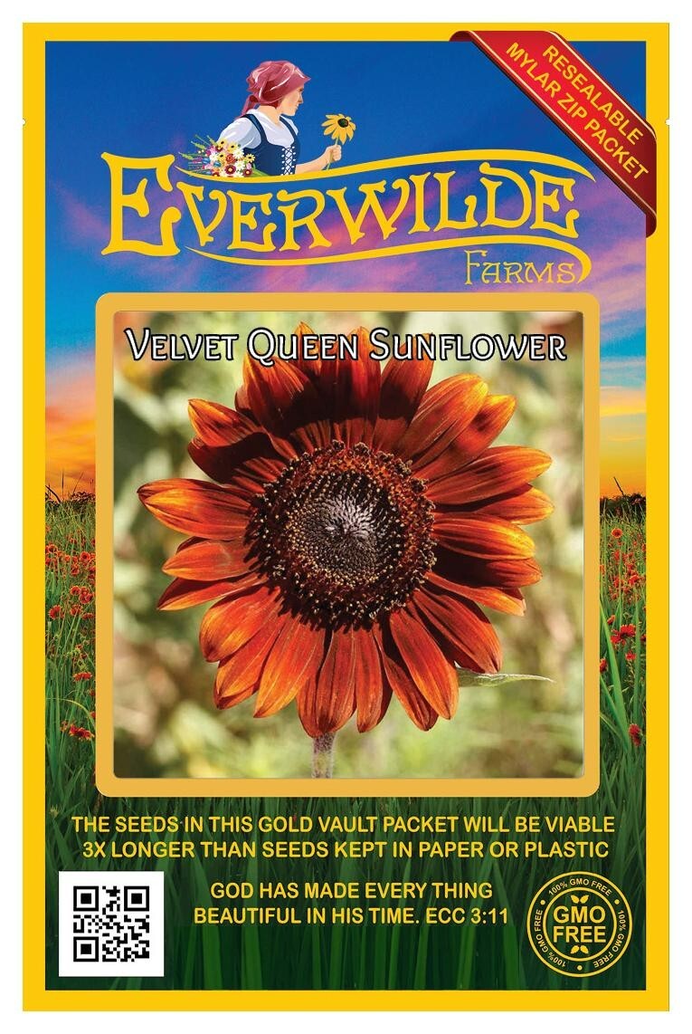50 Velvet Queen Sunflower Wildflower Seeds – Everwilde Farms Mylar Seed Packet