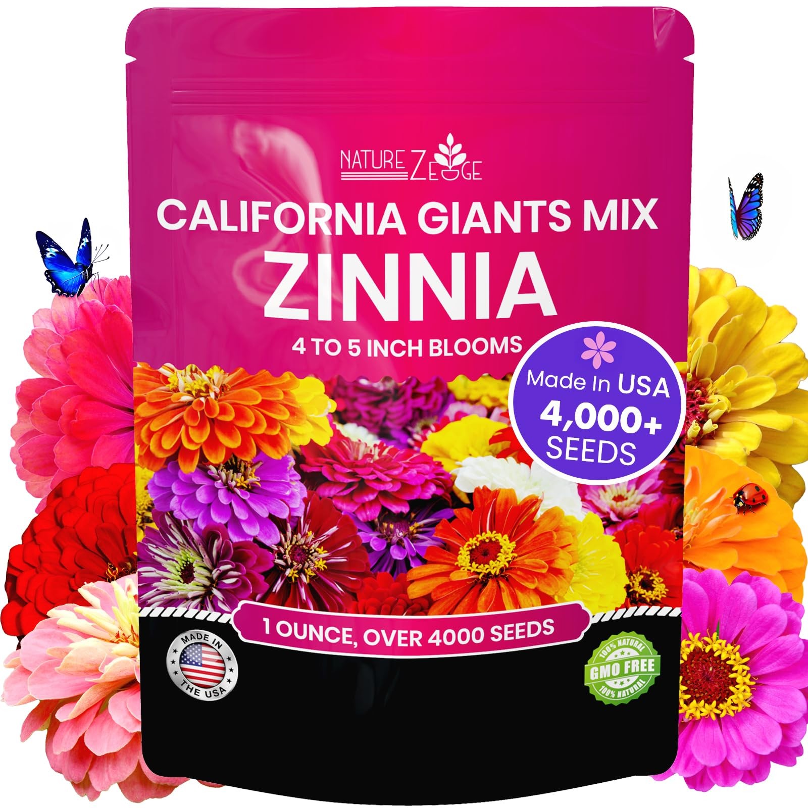 NatureZ Edge Zinnia Seeds for 2026 Planting Outdoors Over 4000 Flower Seeds 1 Oz
