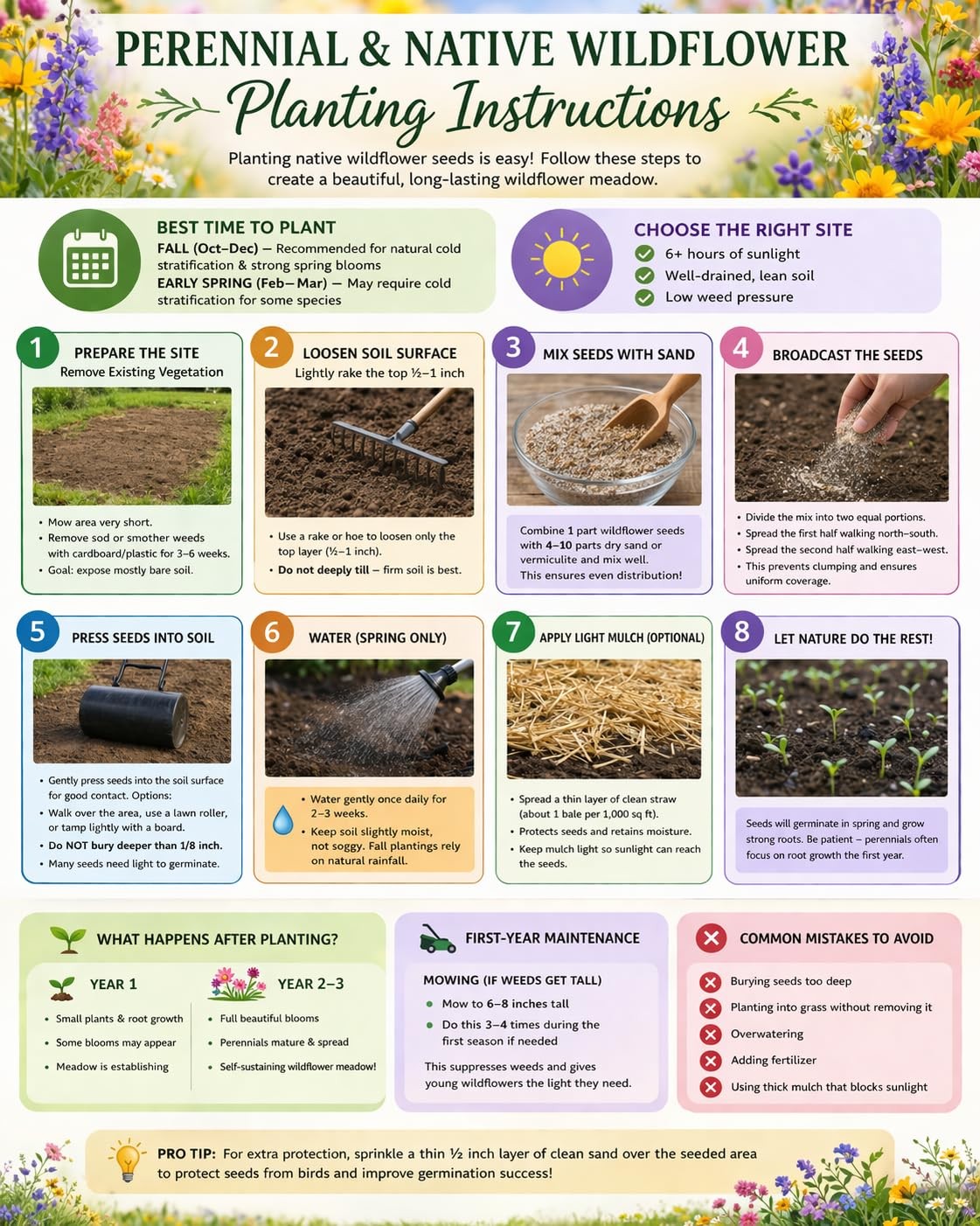 Alabama Bulk Perennial and Annual Non-GMO Wildflower Seed Mix 1/4lb Covers 50…