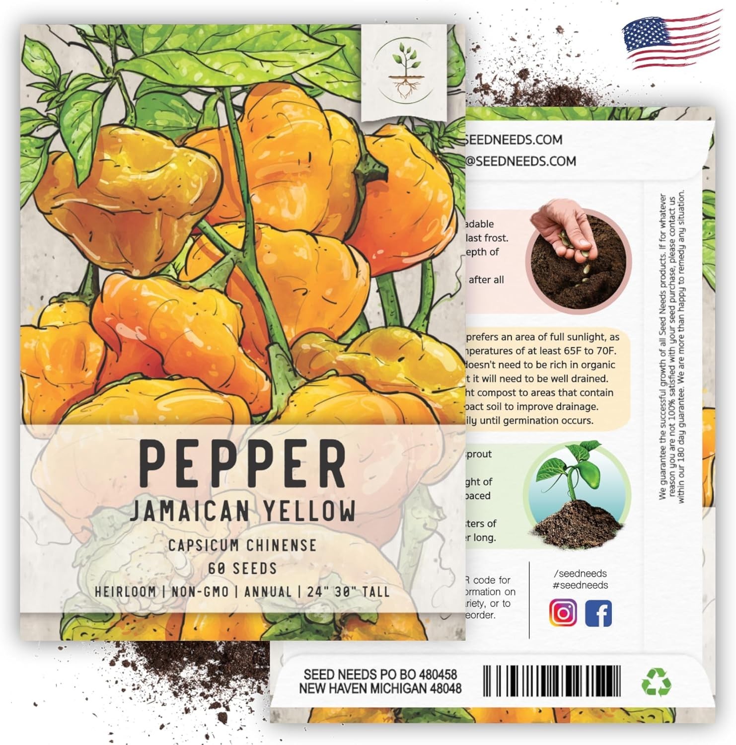 Fresh Heirloom Jamaican Yellow Pepper Seeds – Plant Non-GMO Hot Peppers – 1 Pack