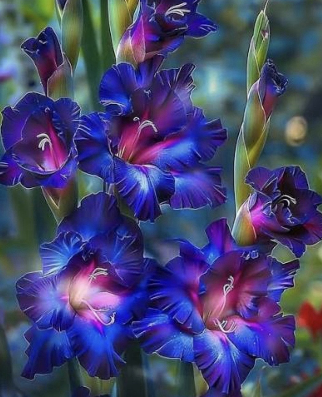 Deep Blue Purple w Pink Hybrid Gladiolus Bulbs 6 Pk Stunning RARE 100% ORGANIC