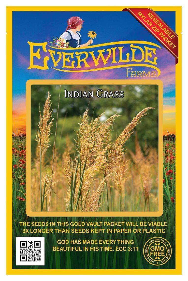1 Oz Indian Grass Native Grass Seeds – Everwilde Farms Mylar Seed Packet