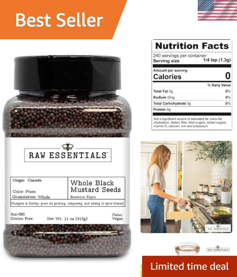 Whole Black Mustard Seeds – Earthy Flavor for Pickling & Global Cuisine – 11 oz