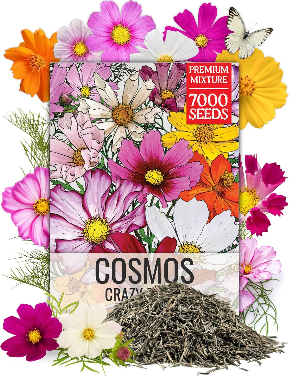 Wildflower Cosmos Crazy Blend 1.5 Ounce No Filler | 10+ Varieties Including Sea