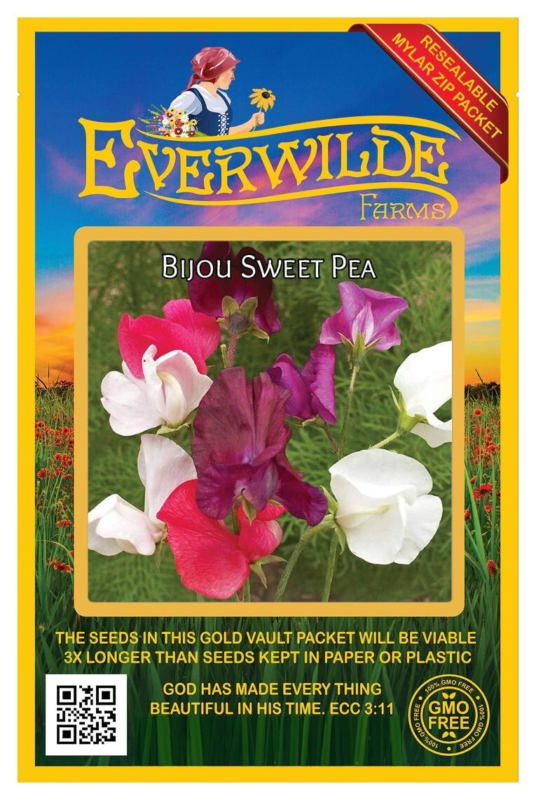 50 Bijou Mixed Sweet Pea Wildflower Seeds – Everwilde Farms Mylar Seed Packet