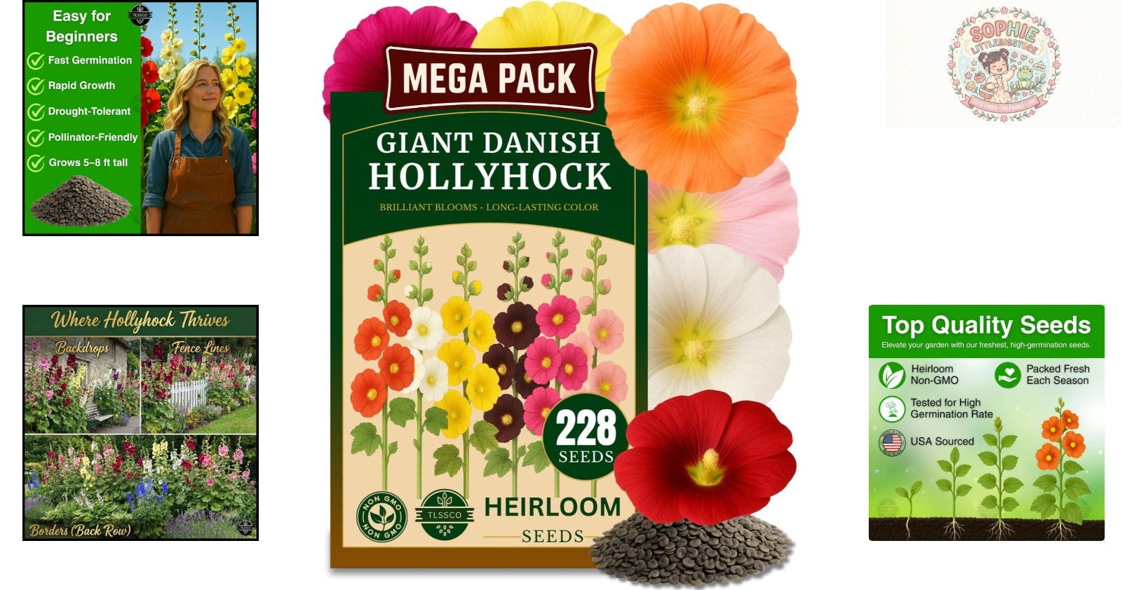 Vibrant 225+ Hollyhock Flower Seeds – Non-GMO Carnival Mix for Garden Bliss