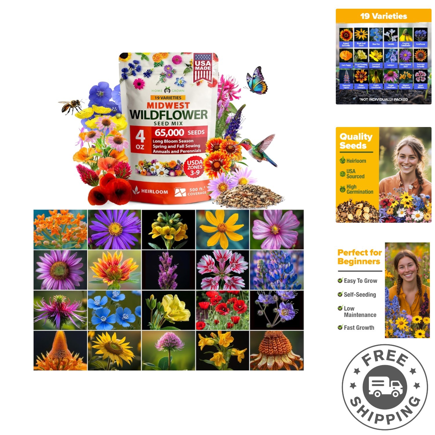 65,000+ Non-GMO Wildflower Seeds – Gift-Ready Perennial Mix for All Skill Levels