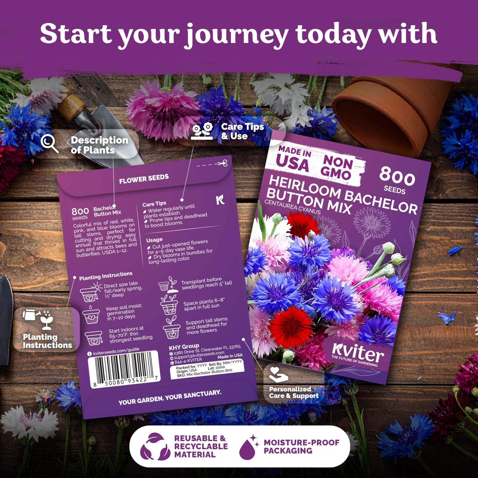 800 Mix Bachelor Button Seeds Centaurea cyanus – Cornflower Seed Mix, Bachelo…