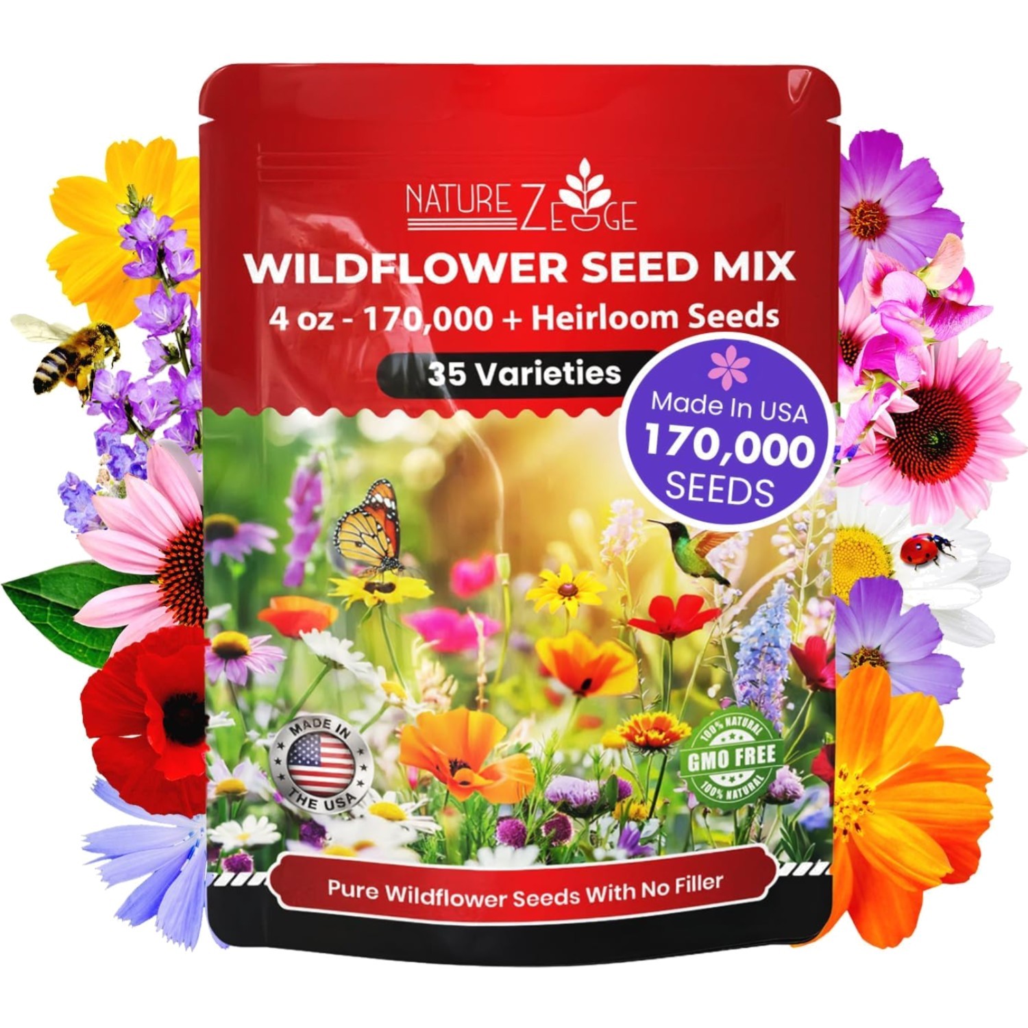 Wildflower Seeds Mix – 1/4 lb, 170,000 Seeds, 35 Variety Perennial & Annual F…