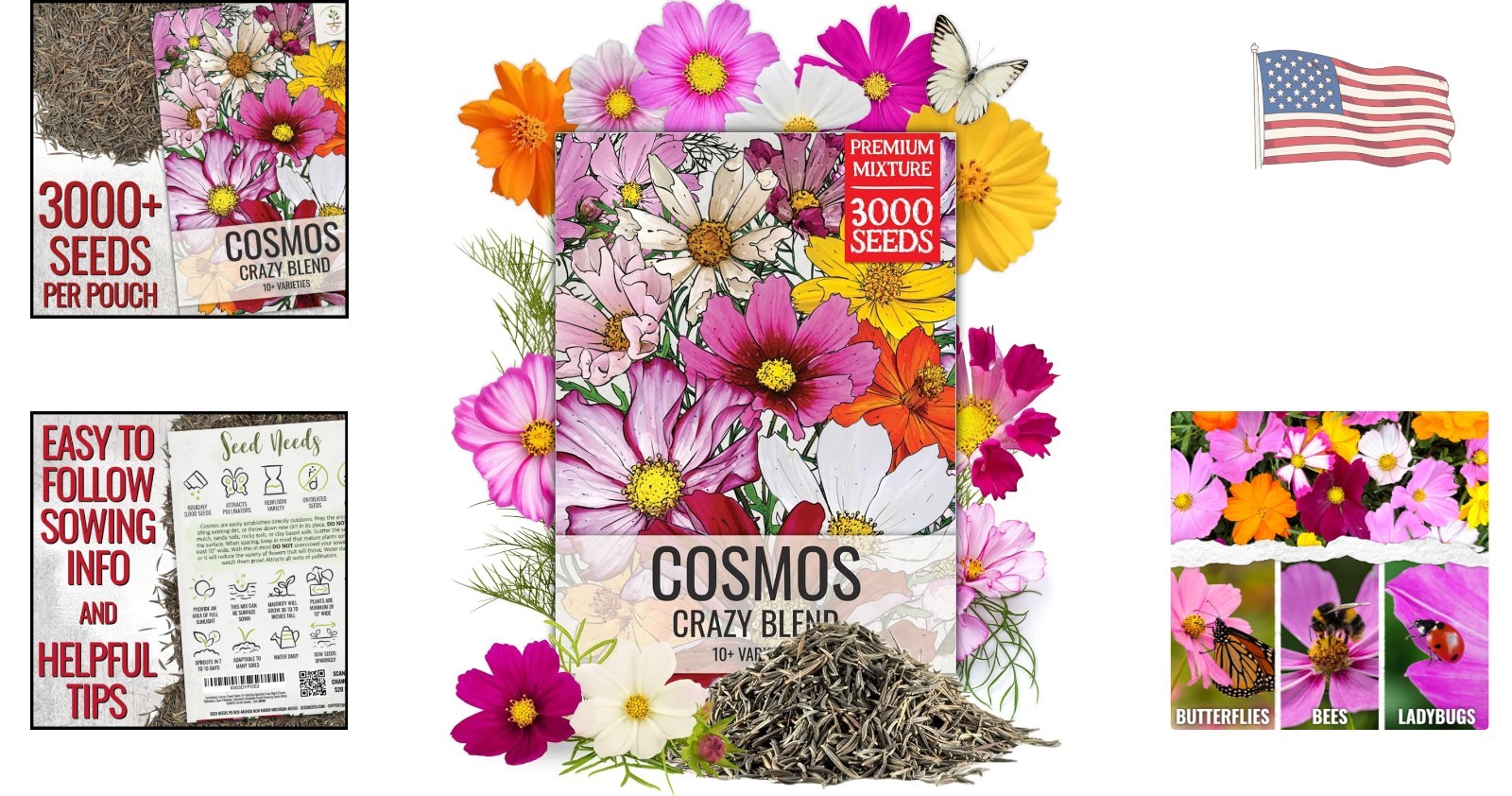 Crazy Cosmos Mix – 10+ Open Pollinated Flower Seed Varieties for Vibrant Gardens