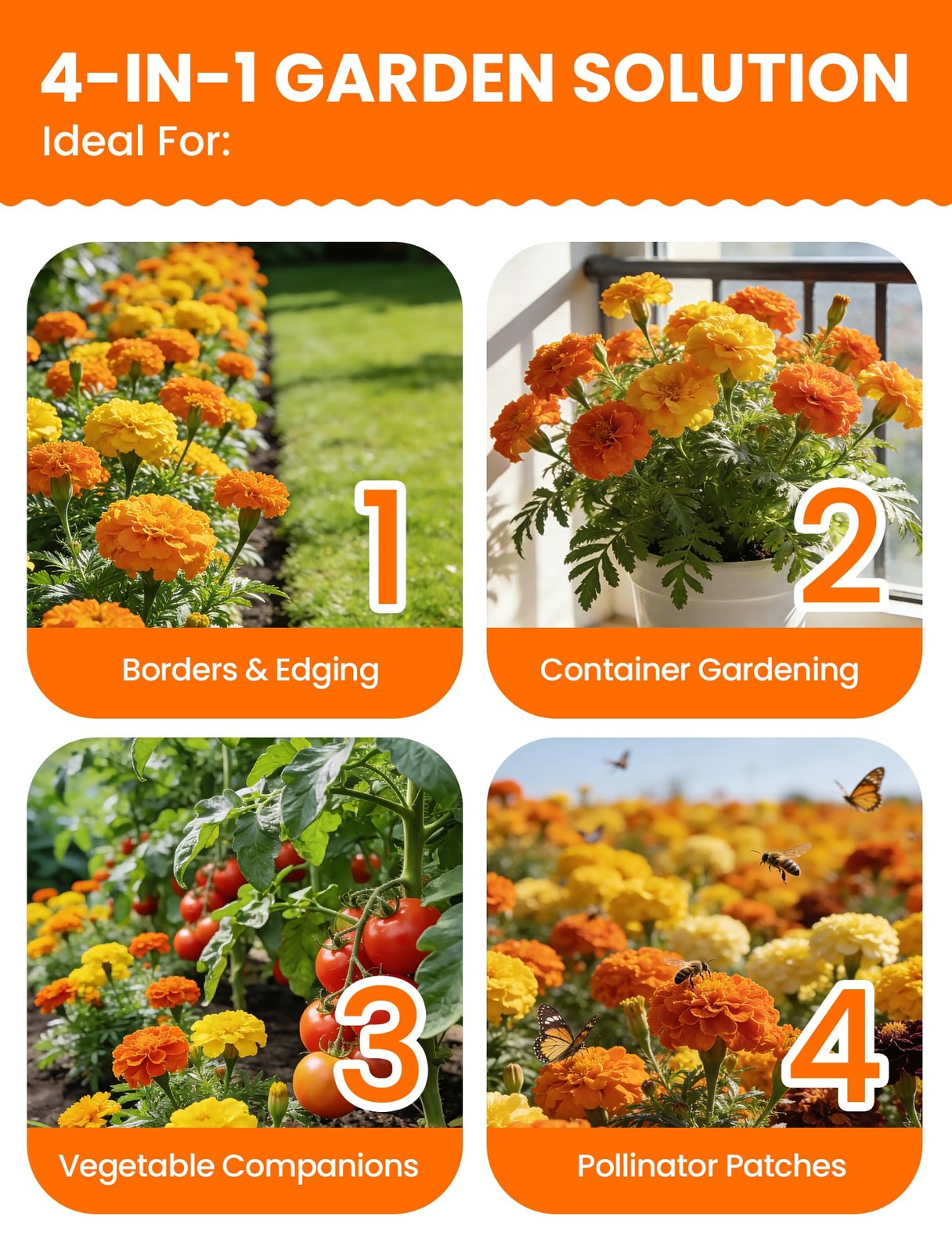 French Marigold Seeds Heirloom Petite TriColor Mix Vibrant Yellow/Orange Bl…