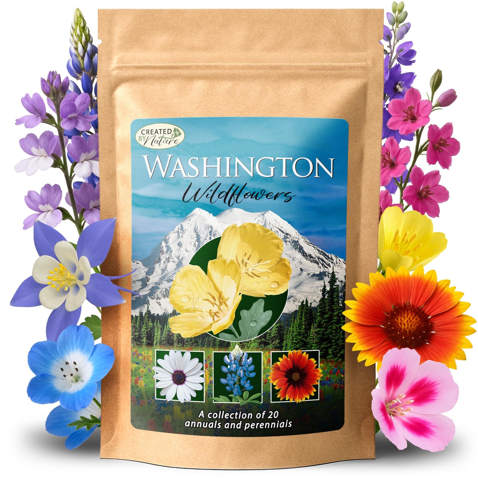 Washington Wildflower Seed Mix, 20 Flower Varieties, 60,000+ Seeds