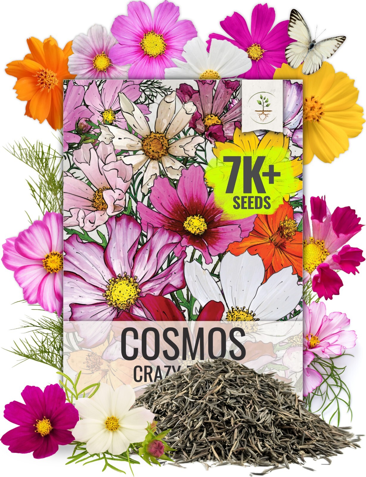 Crazy Cosmos Seeds 2 oz Pack – Annual Wildflower Mixture to Attract Butterflies