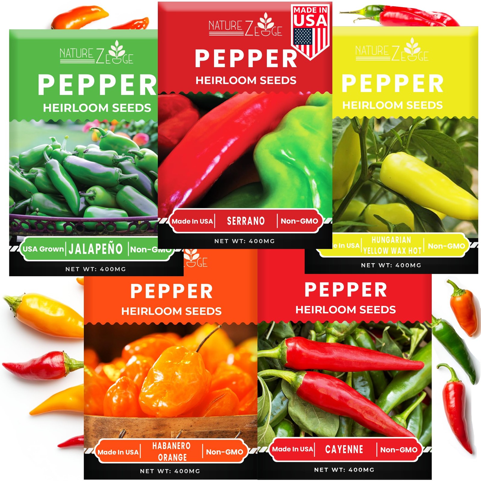 Hot Pepper Seeds for Planting, Cayenne, Hungarian Yellow, Jalapeno, Serrano, …