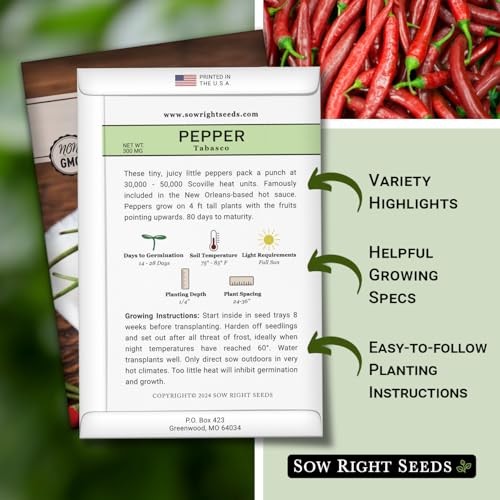 Tabasco Pepper Seeds for Planting – Non-GMO Heirloom Hot Pepper Variety – 1