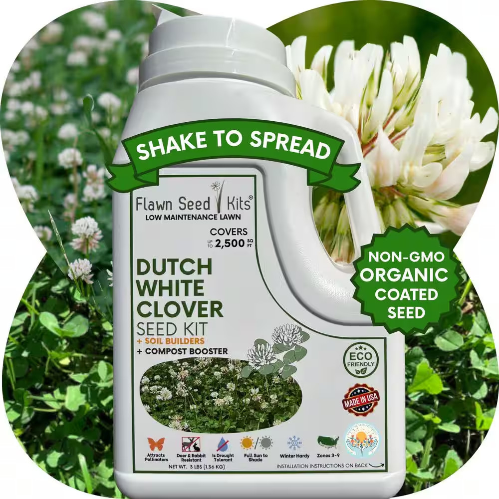 Dutch White Clover Flower Lawn Seed Kit, Easy Spread Shaker, Low Mnt, Alt Ground