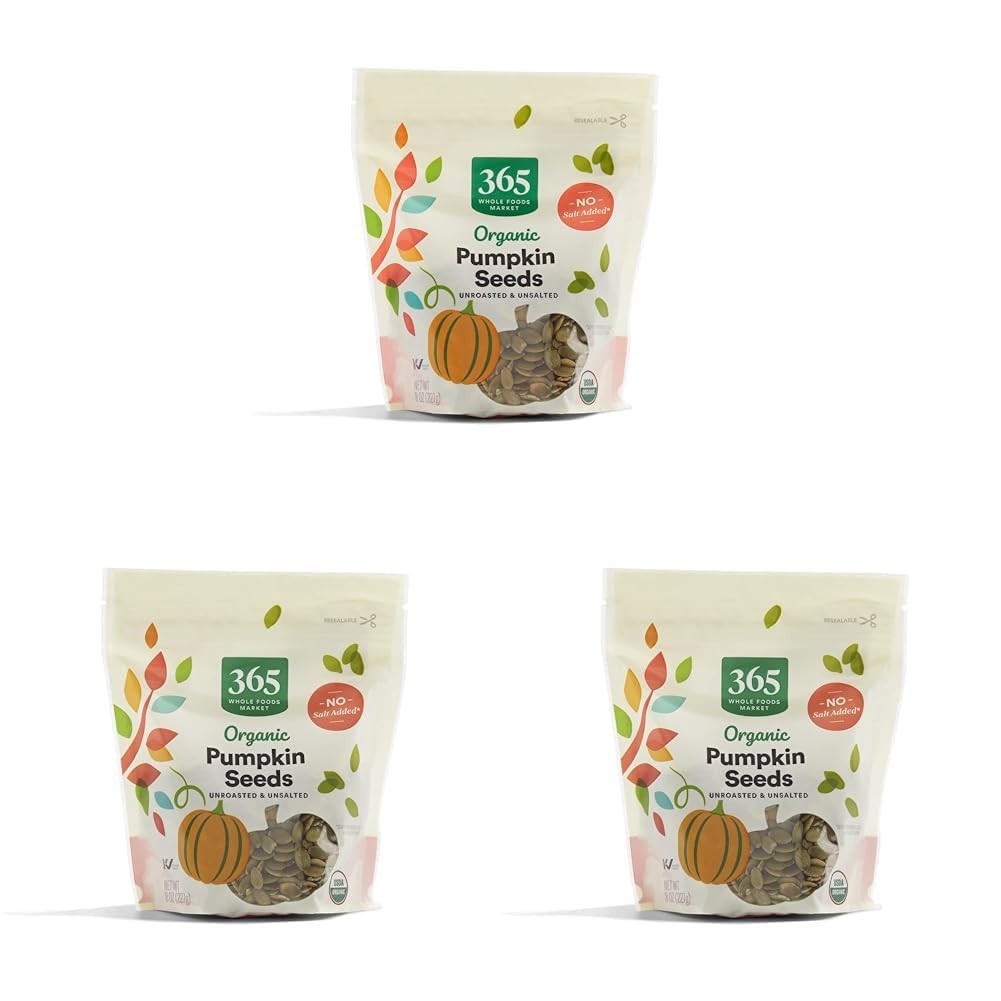365 by Whole Foods Market, Organic Pumpkin Seeds, 8 Ounce (Pack of 3)
