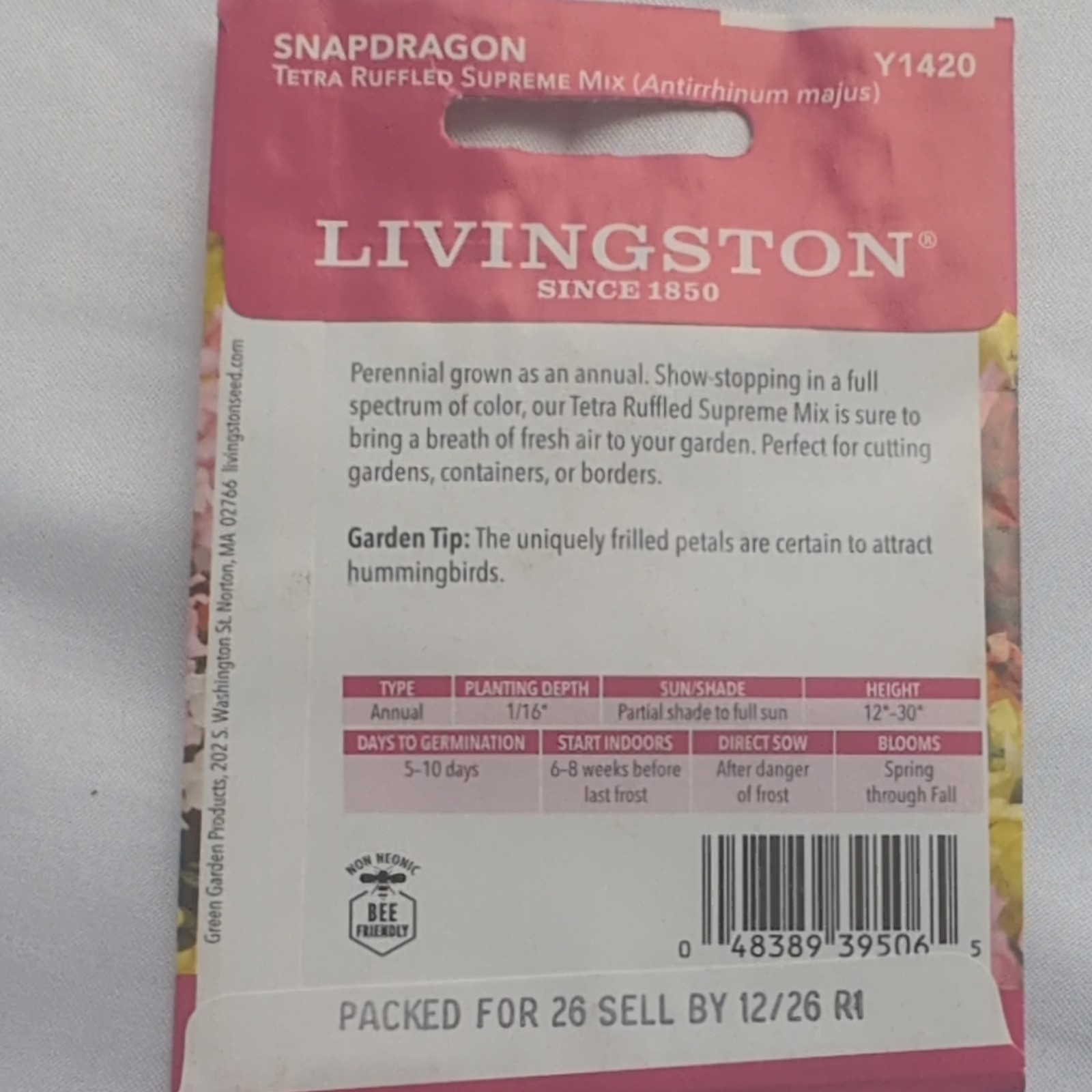 Livingston Snapdragon Tetra Ruffled Supreme Mix Annual Multicolor Seeds Y1420