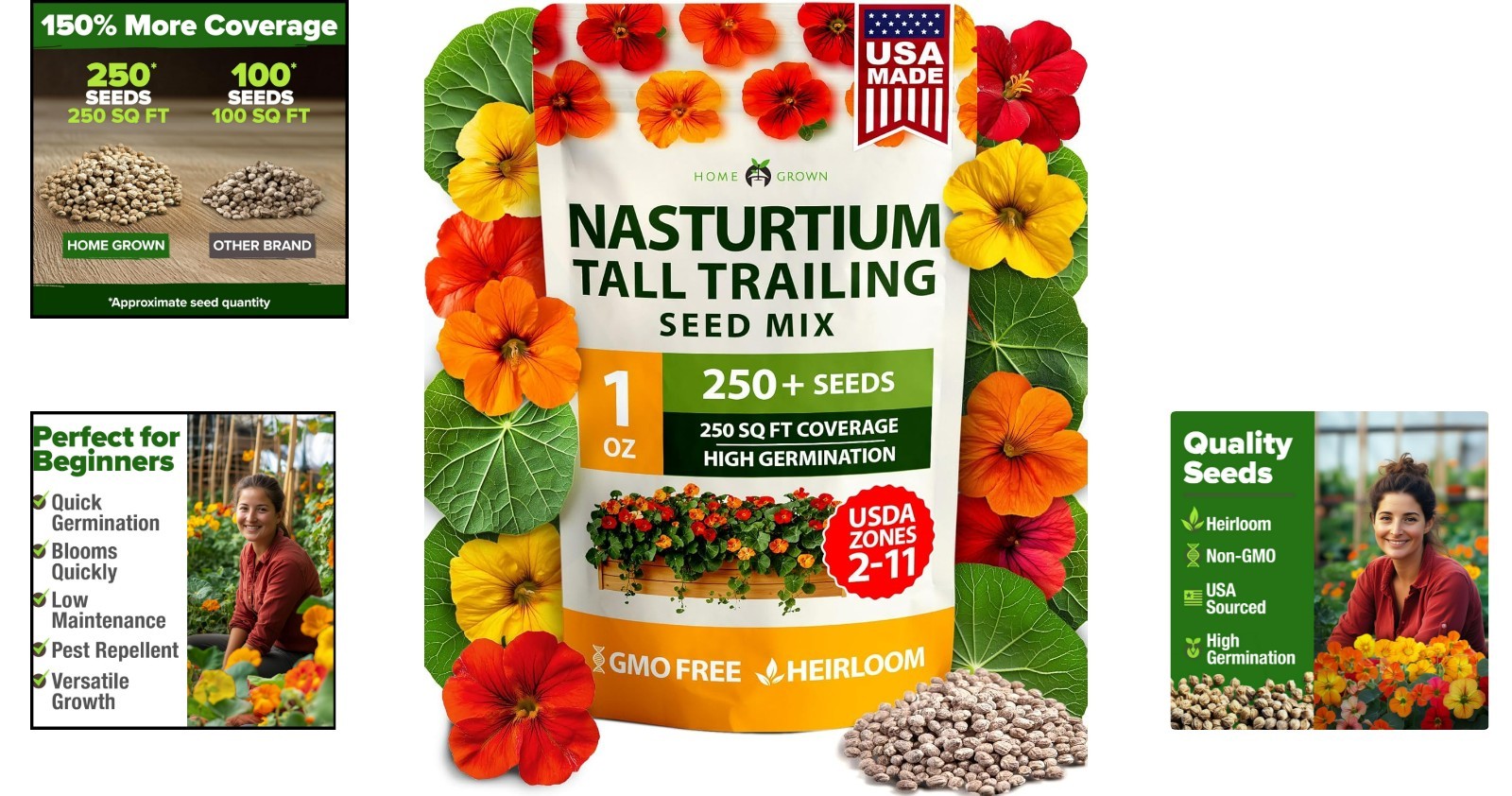 Vibrant 250+ Nasturtium Seeds – Low-Maintenance Edible Flowers for All Seasons