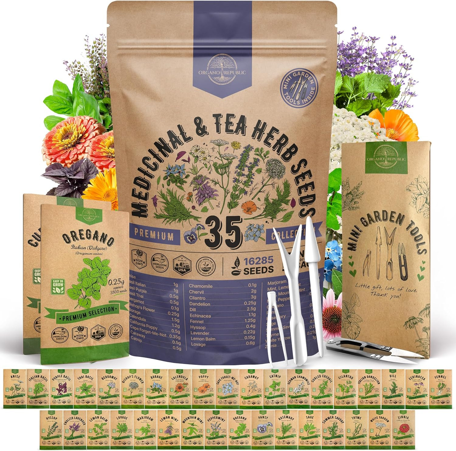 35 Medicinal & Tea Herb Seeds Variety Pack, Non-Gmo Heirloom Seeds, 16,335+ Tota