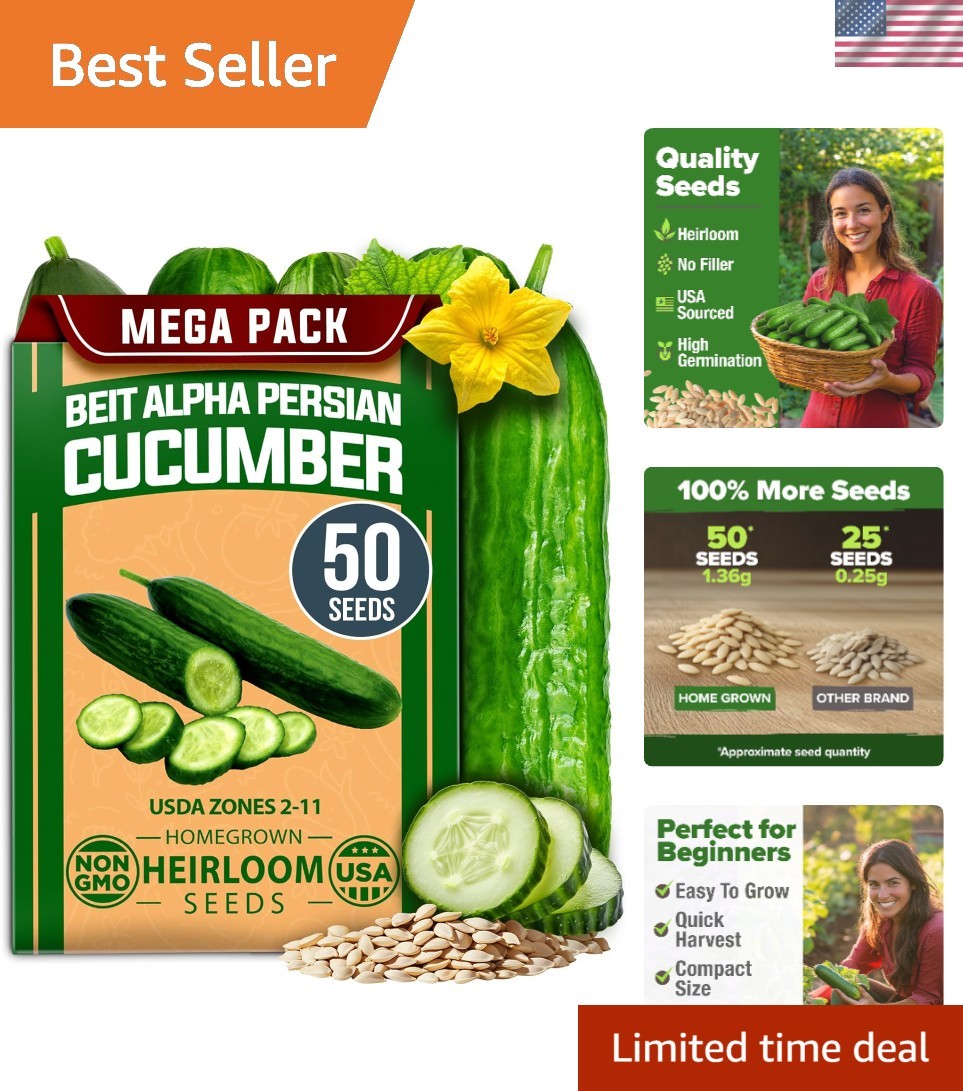 Fast-Growing Persian Cucumber Seeds – Indoor/Outdoor Gift for Plant Lovers – 50+