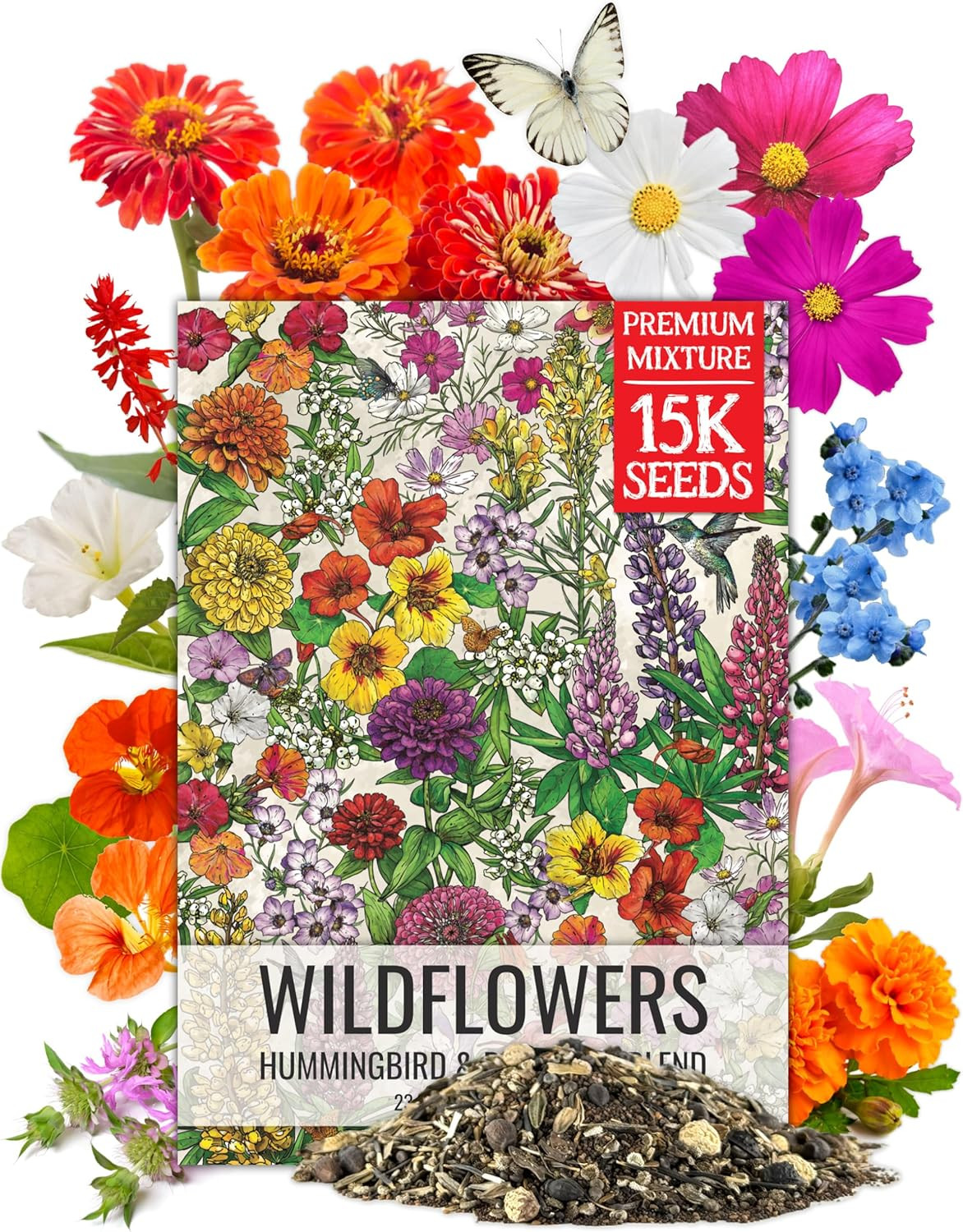 Flower Seeds Hummingbird and Butterfly Seed Mix 1 Ounce No Filler | 23 Varieties