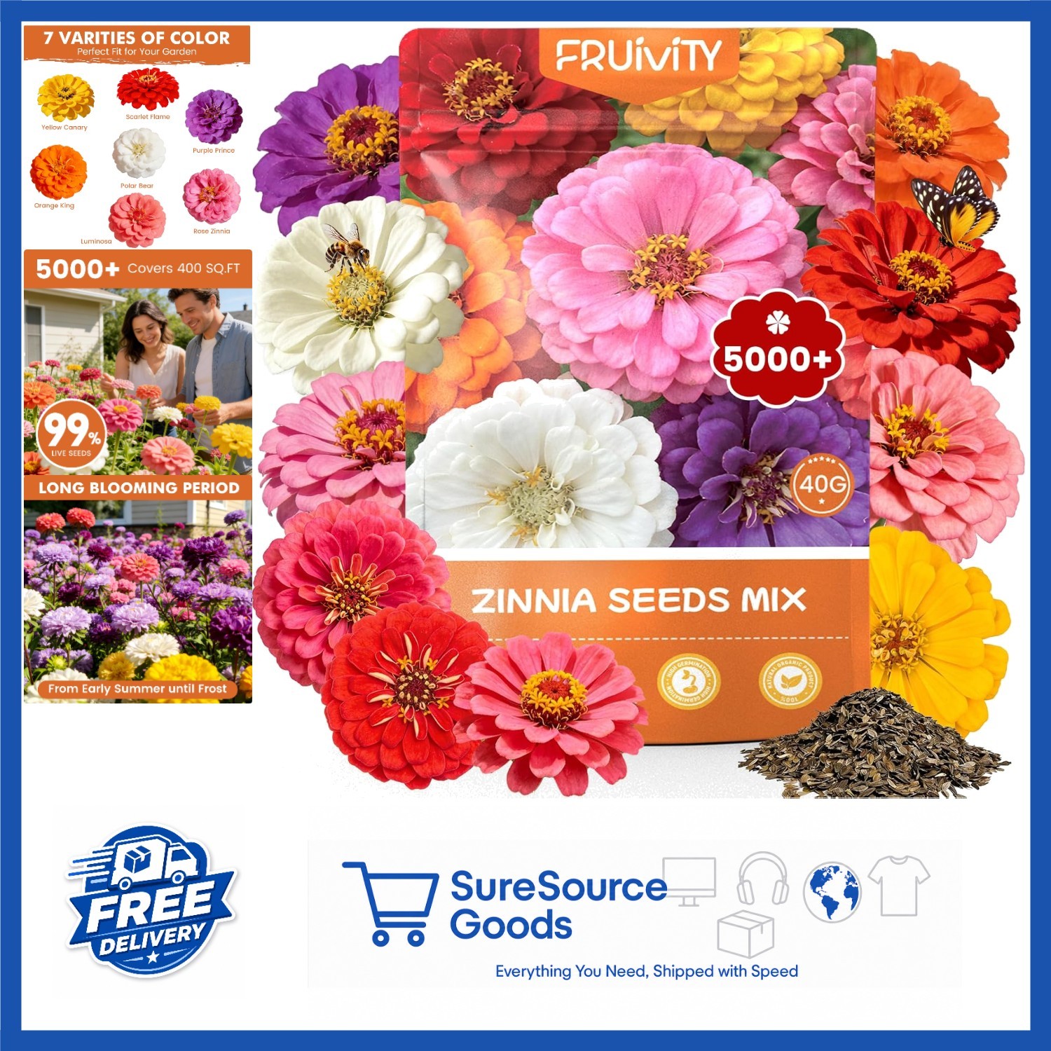 Mixed Zinnia Seeds 5000+ Vibrant Colors for Easy Growing Pollinator Garden