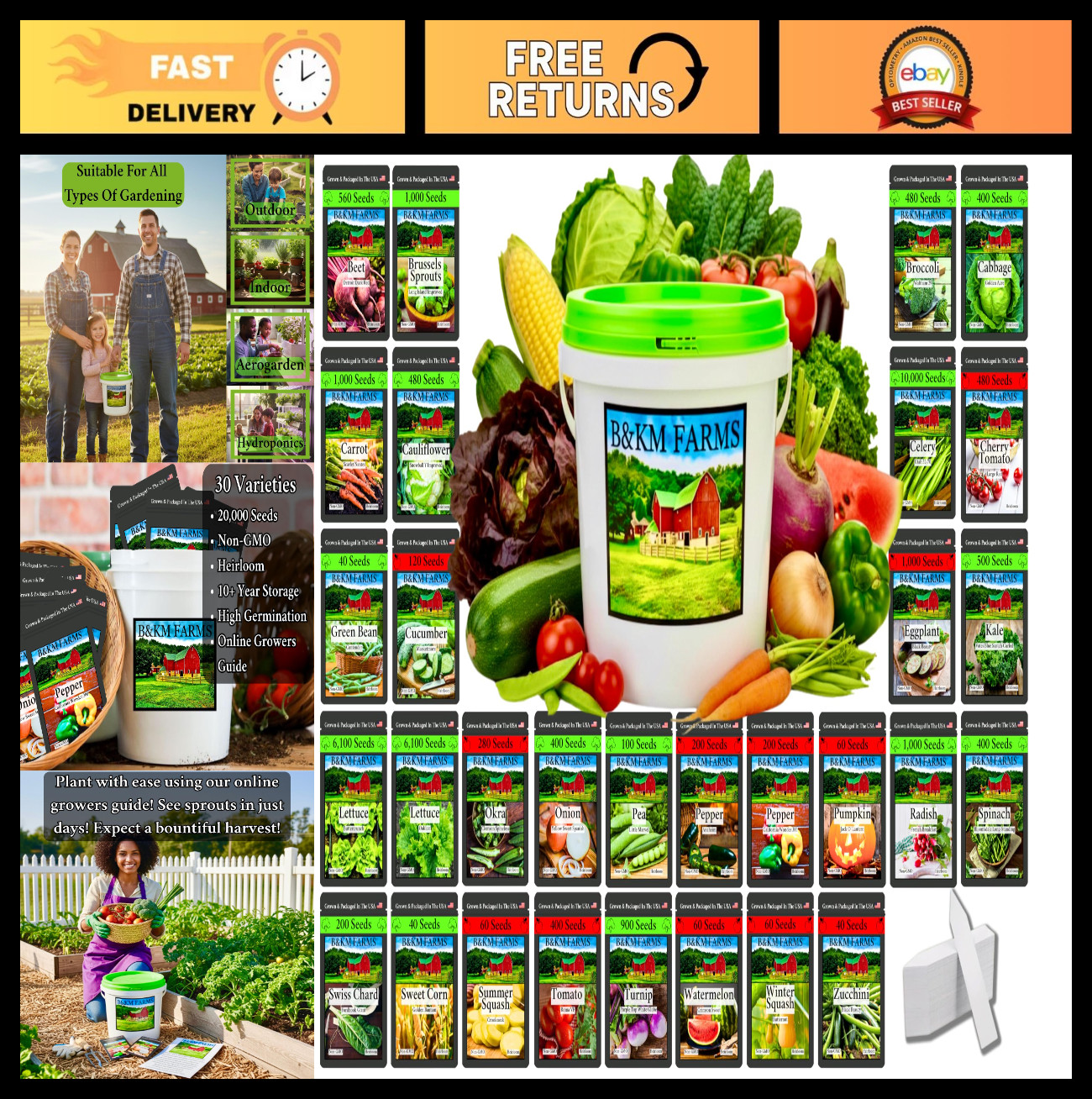 20,000+ Survival Seed Kit – 30 Non-GMO Heirloom Seeds for Home Garden, Weather-P