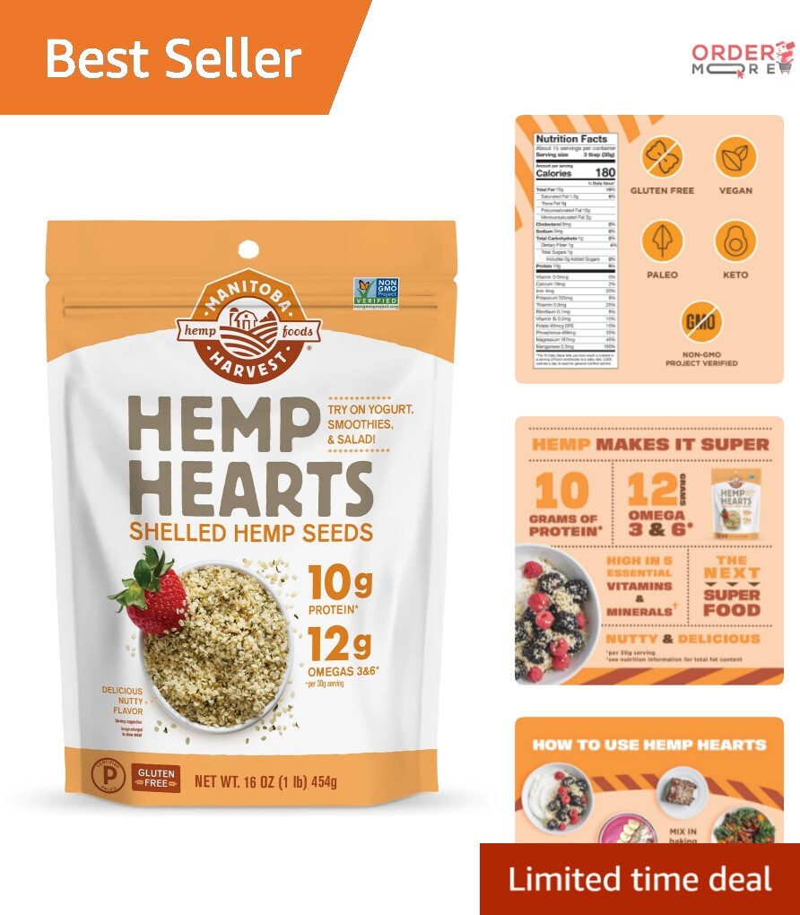Nutritious Hemp Hearts 16oz – 10g Plant Protein & 12g Omegas for Smoothies