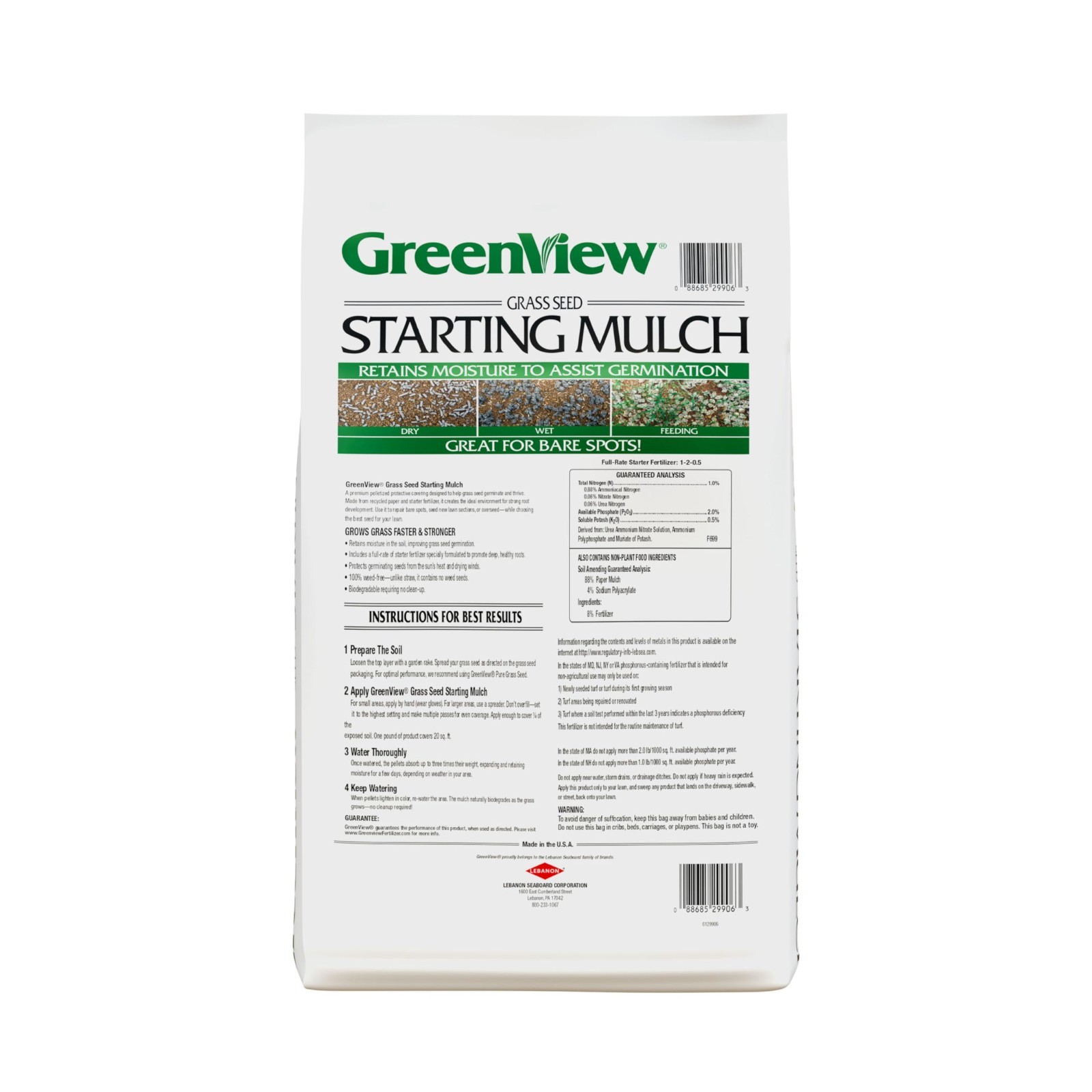 Grass Seed Starting Mulch for New Lawns & Bare Spots – 18 lb Bag, Covers 360 sq
