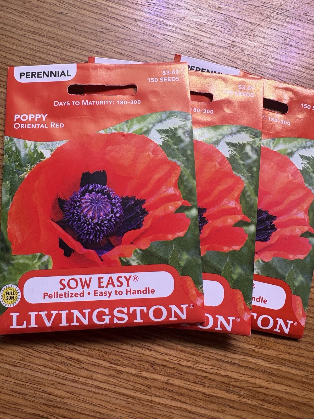 3 PACK Livingston Seed Company Poppy Oriental Red Perennial Flower Seeds