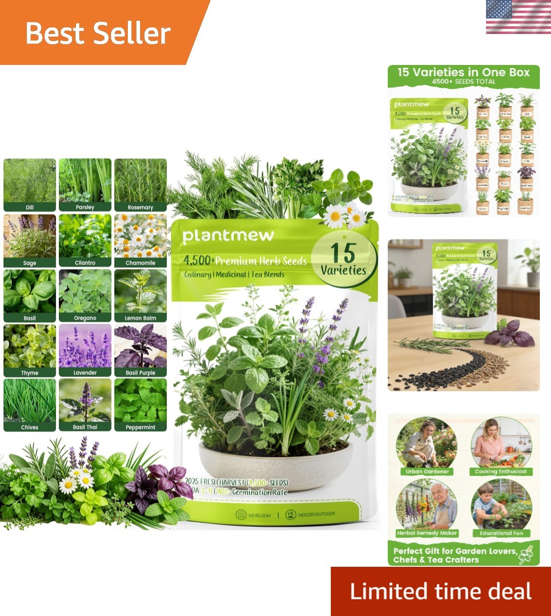 Therapeutic Herb Seeds of 15 Culinary Varieties – Non-GMO Heirloom Collection