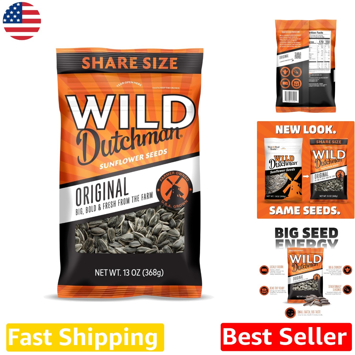 Roasted Sunflower Seeds 13oz 12pk Resealable USA Small Batch Keto