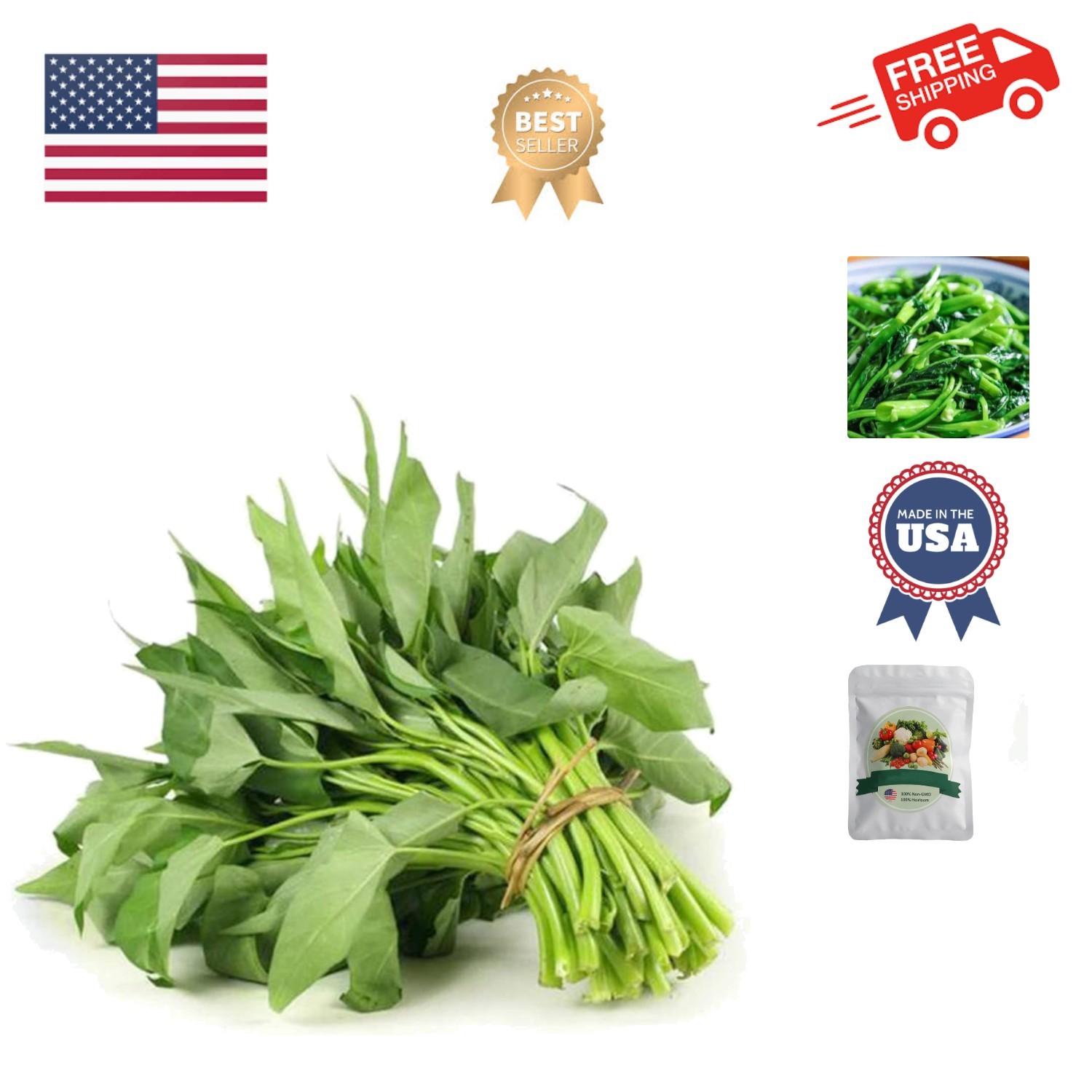 1000+ Kong Xin CAI Seeds for Yard & Garden – Non-GMO Rau Muong Green Leaf Veg…