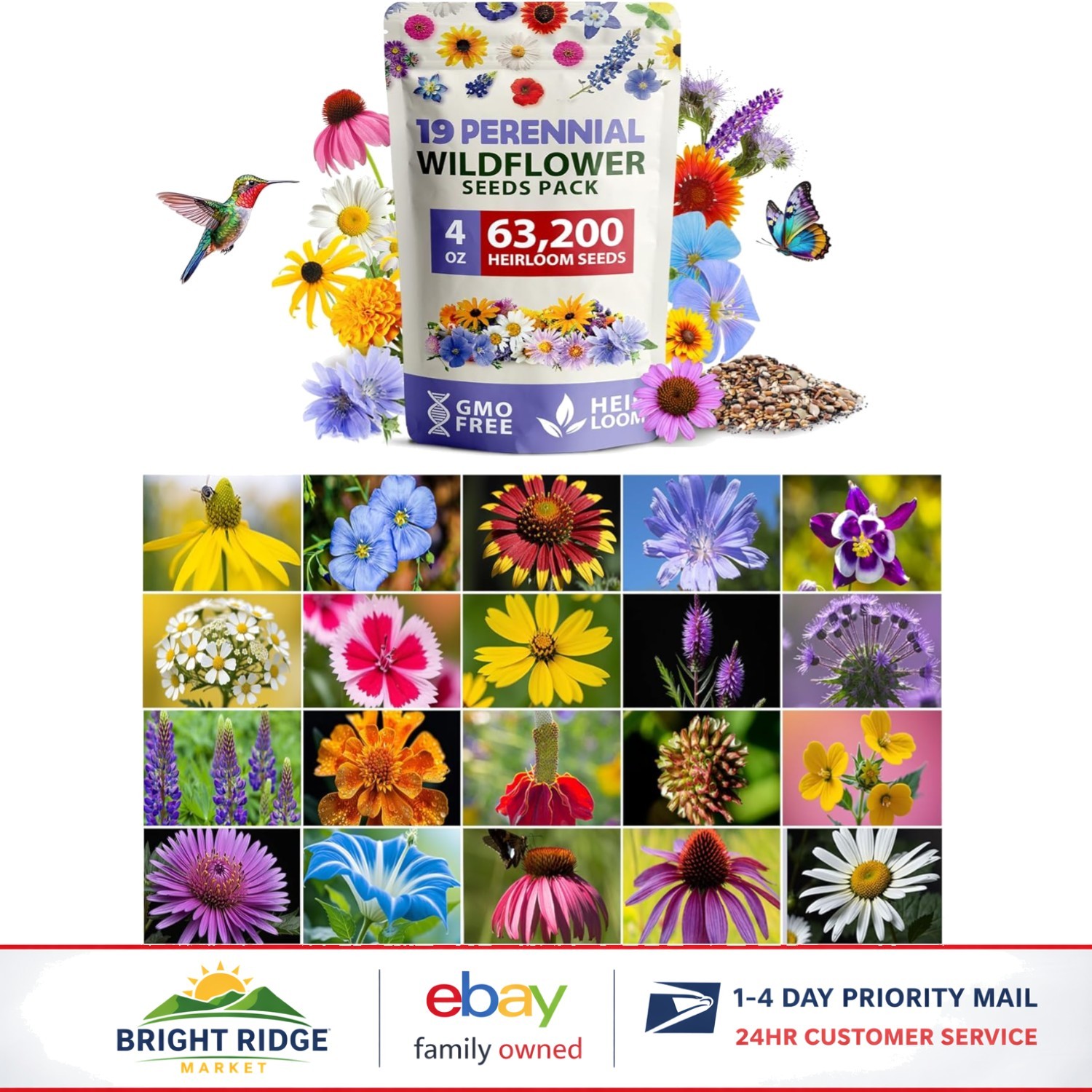 63,200+ Wildflower Seeds for Spring to Fall Blooming, Full Sun Exposure