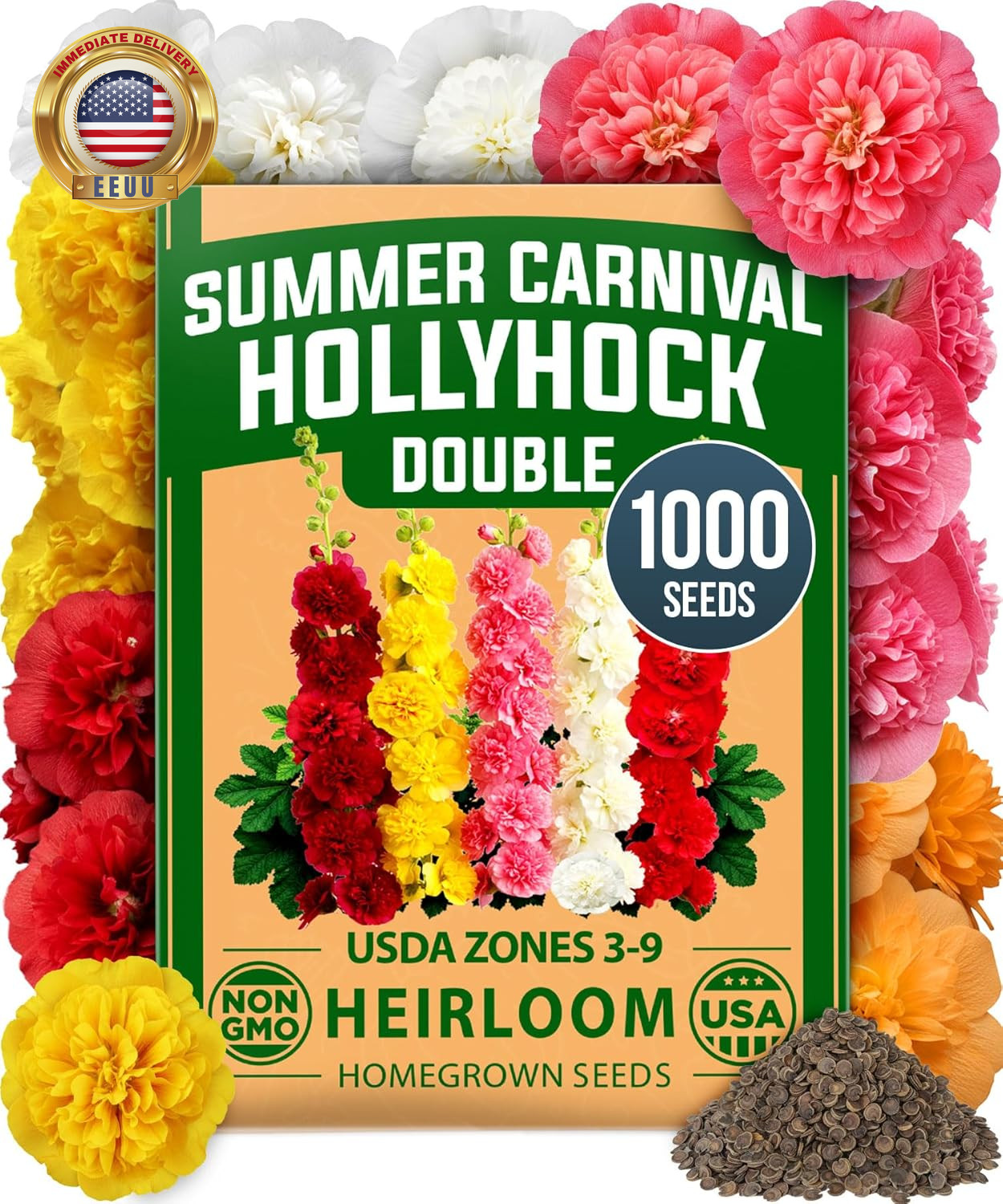 Hollyhock Summer Carnival Mix Flower Seeds – Alcea Rosea, Premium Annual Flower