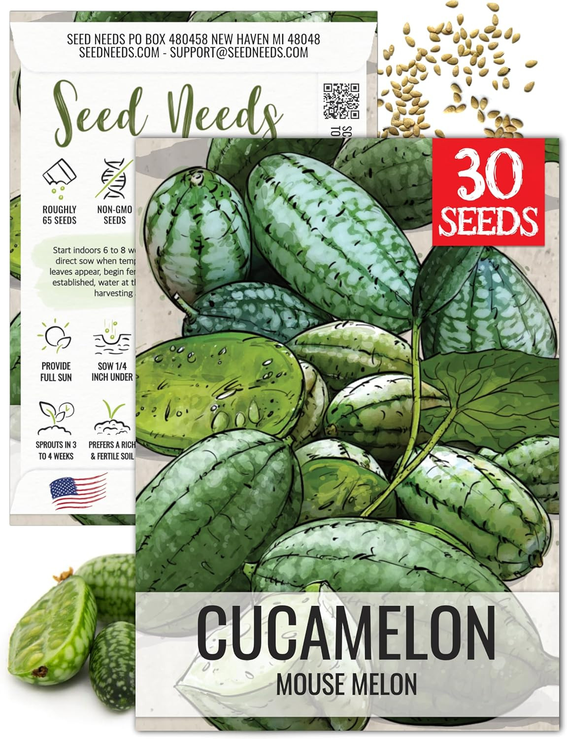 Cucamelon Seeds for Planting Mexican Sour Gherkin Miniature Mouse Melons – Non-G