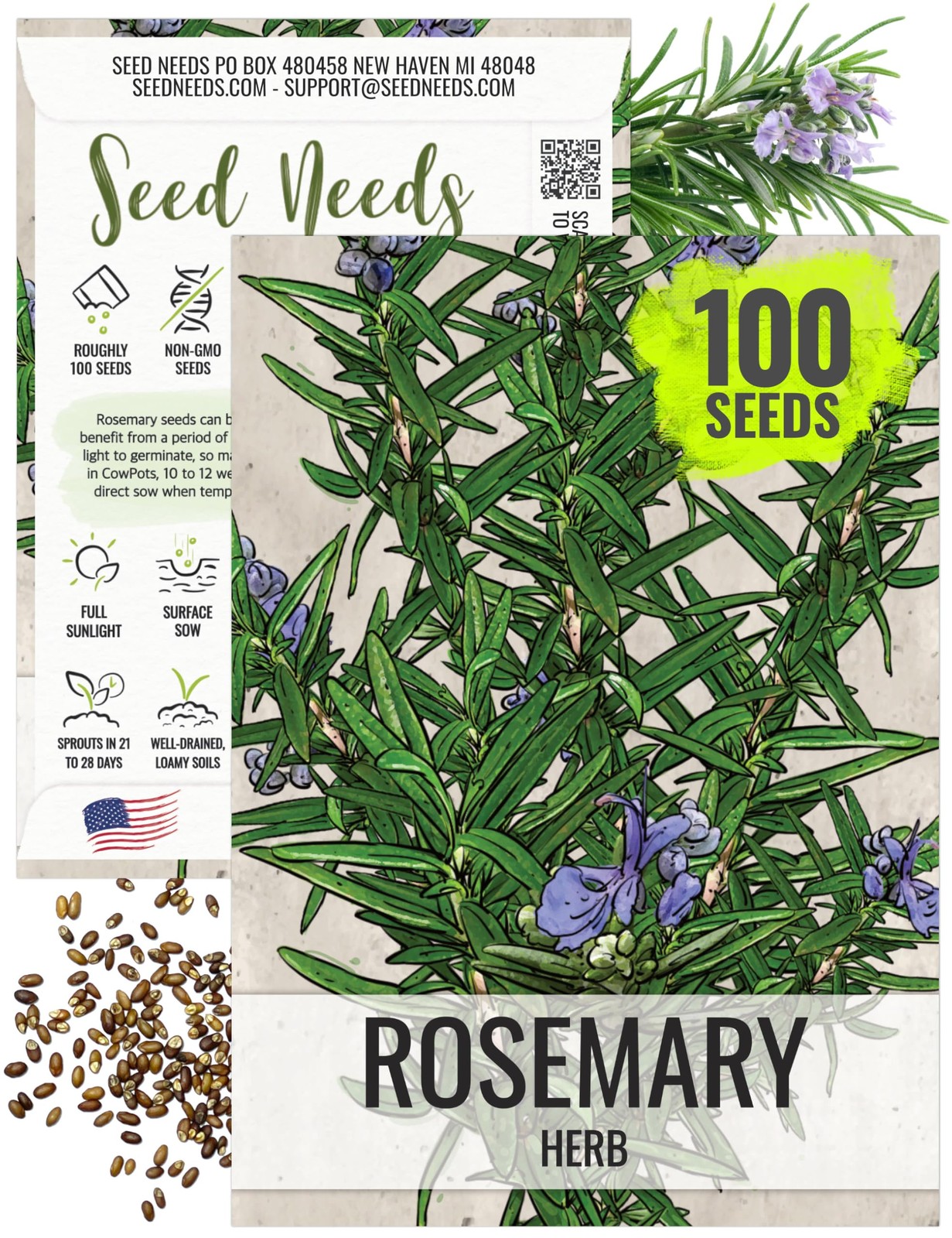 Seed Needs Rosemary Seeds for Planting – Non-GMO Heirloom & 1 Pack,
