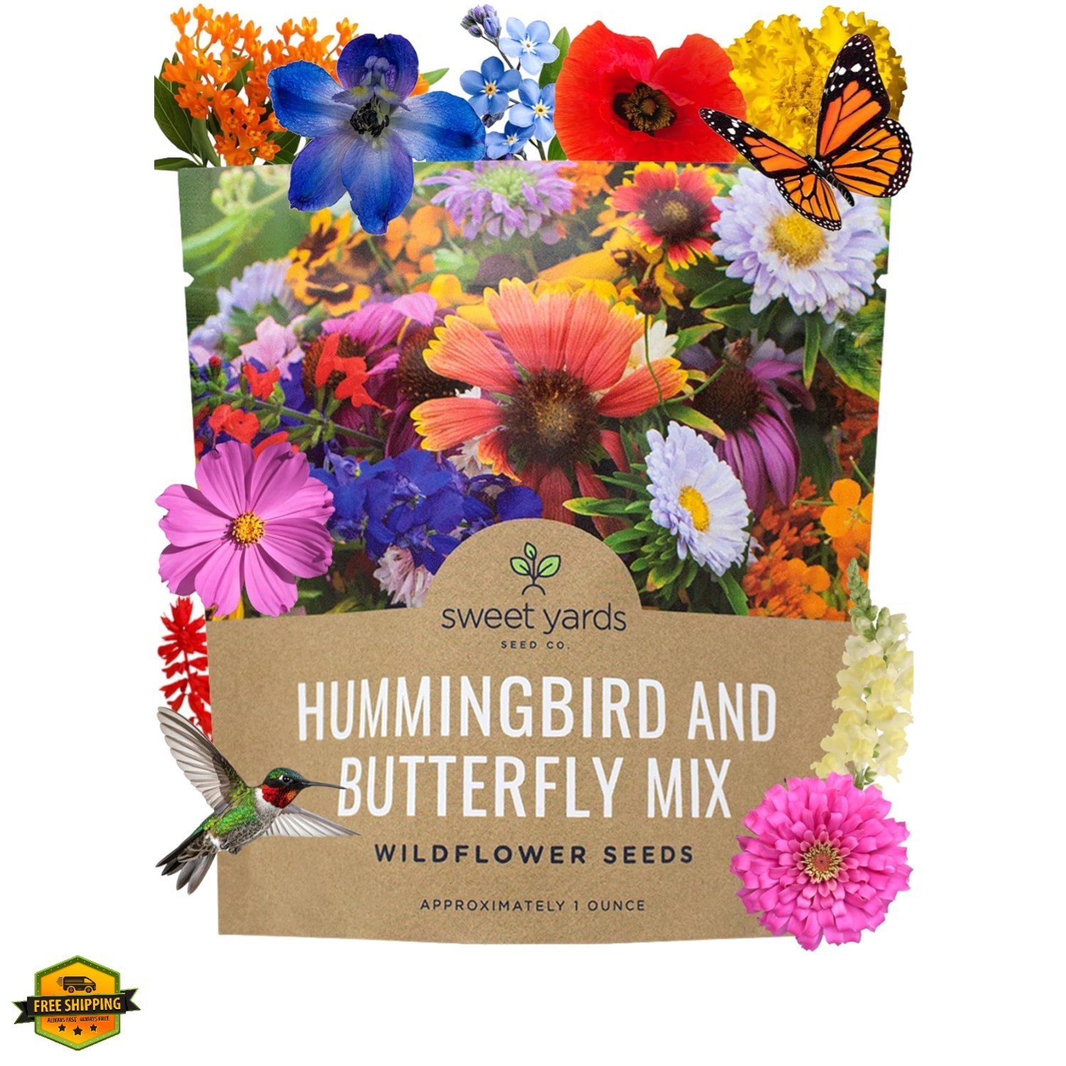 Wildflower Seeds Butterfly and Humming Bird Mix – Large 1 Ounce Packet 7,500+…