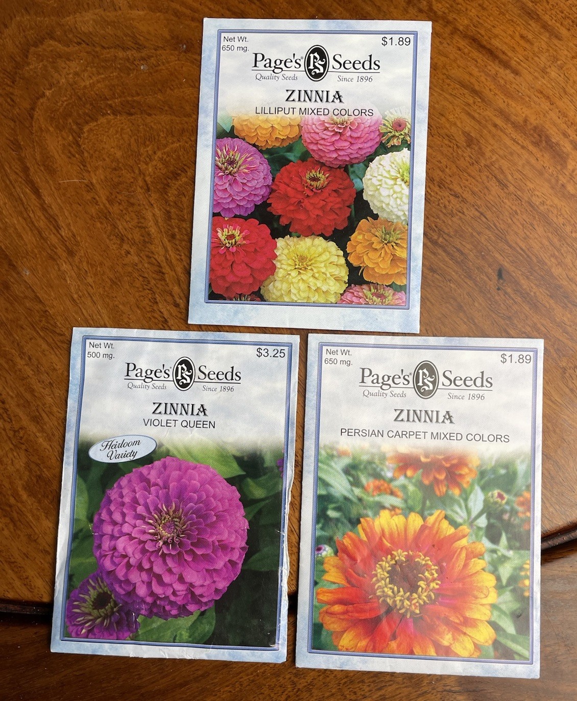 Page’s Seeds Zinnia Flower Seeds Lot x 3 Lilliput Persian Carpet Violet Queen