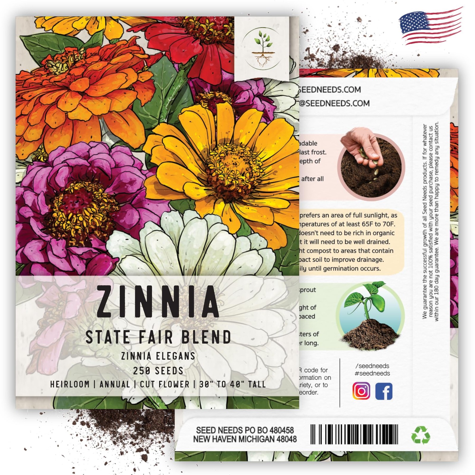 , Mixed State Fair Zinnia Seeds – 250 Heirloom Seeds for Planting Zinnia Eleg…